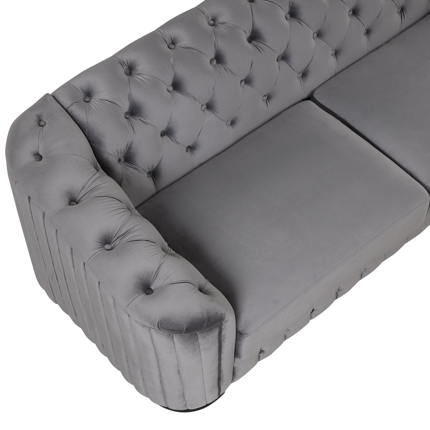 82 Mid Century Modern Gray Velvet Upholstered Sofa - 3 Seater