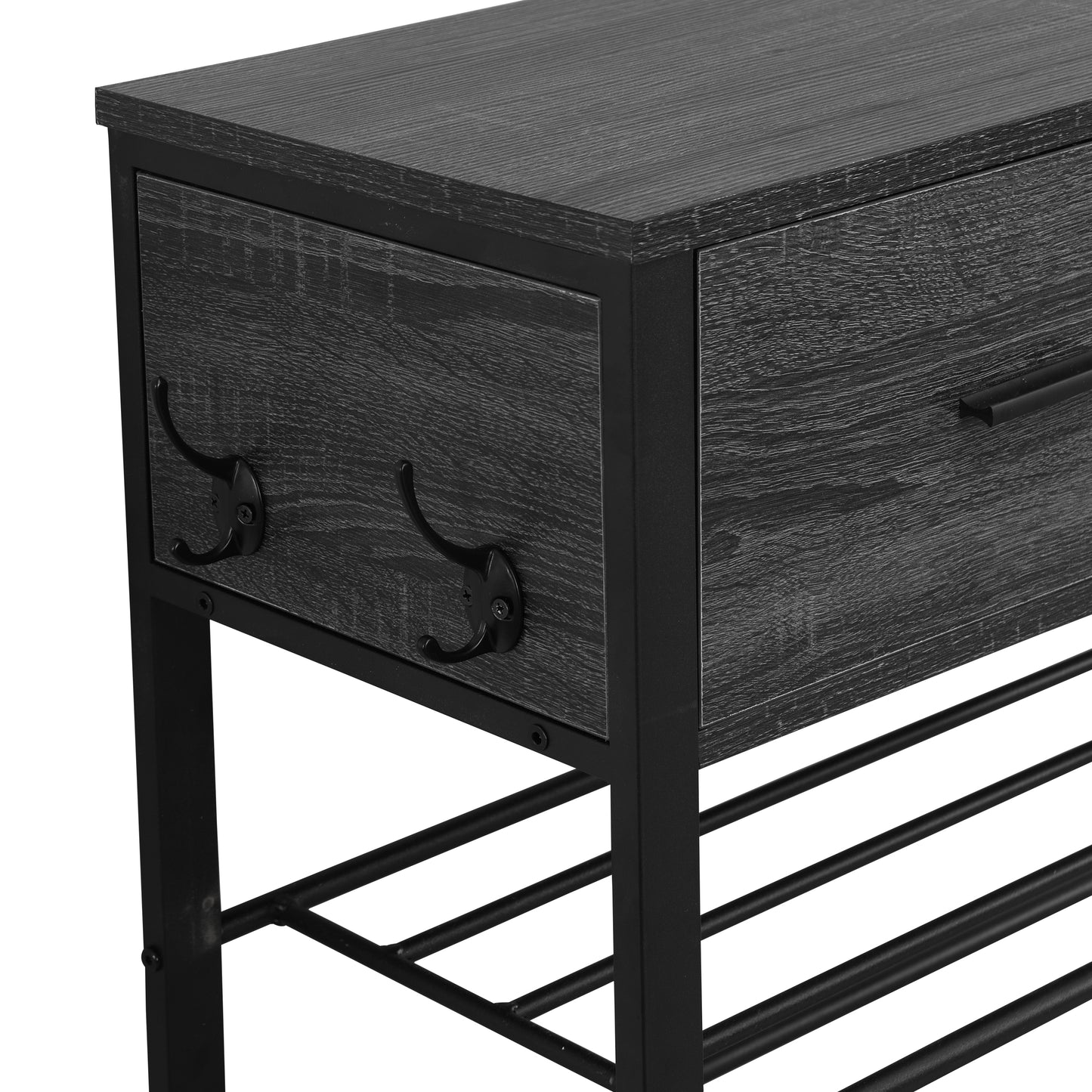 Entryway 4-tier Shoe Shelf with Two Drawers and Coat Rack, One Set Entryway Show Rack with Storage and Hooks