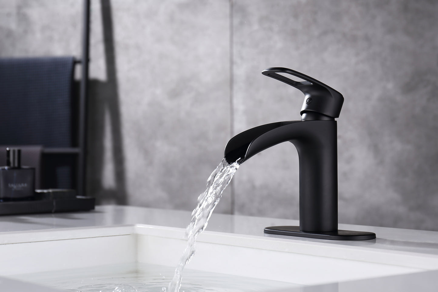 Waterfall Black Bathroom Faucet with Single Handle