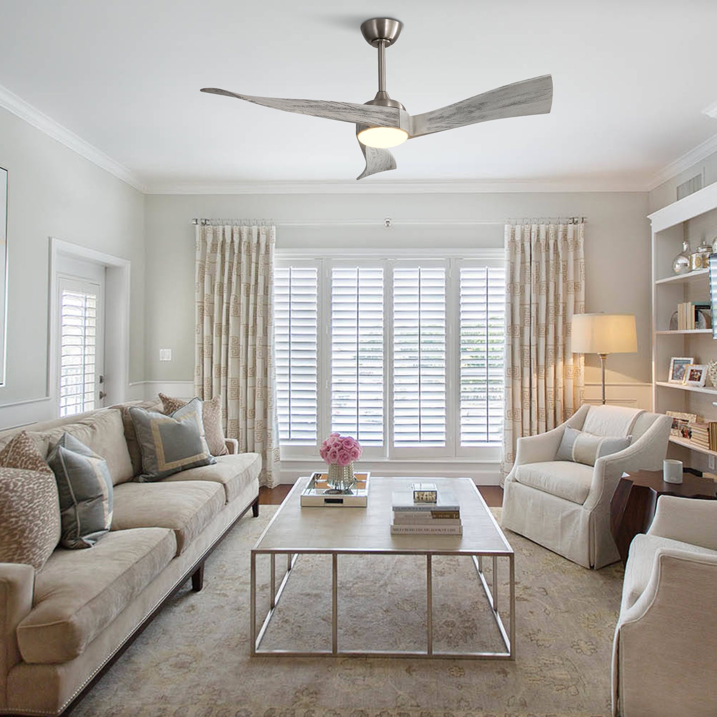 Modern Brushed Nickel Ceiling Fan with Remote Control and Energy-Efficient DC Motor