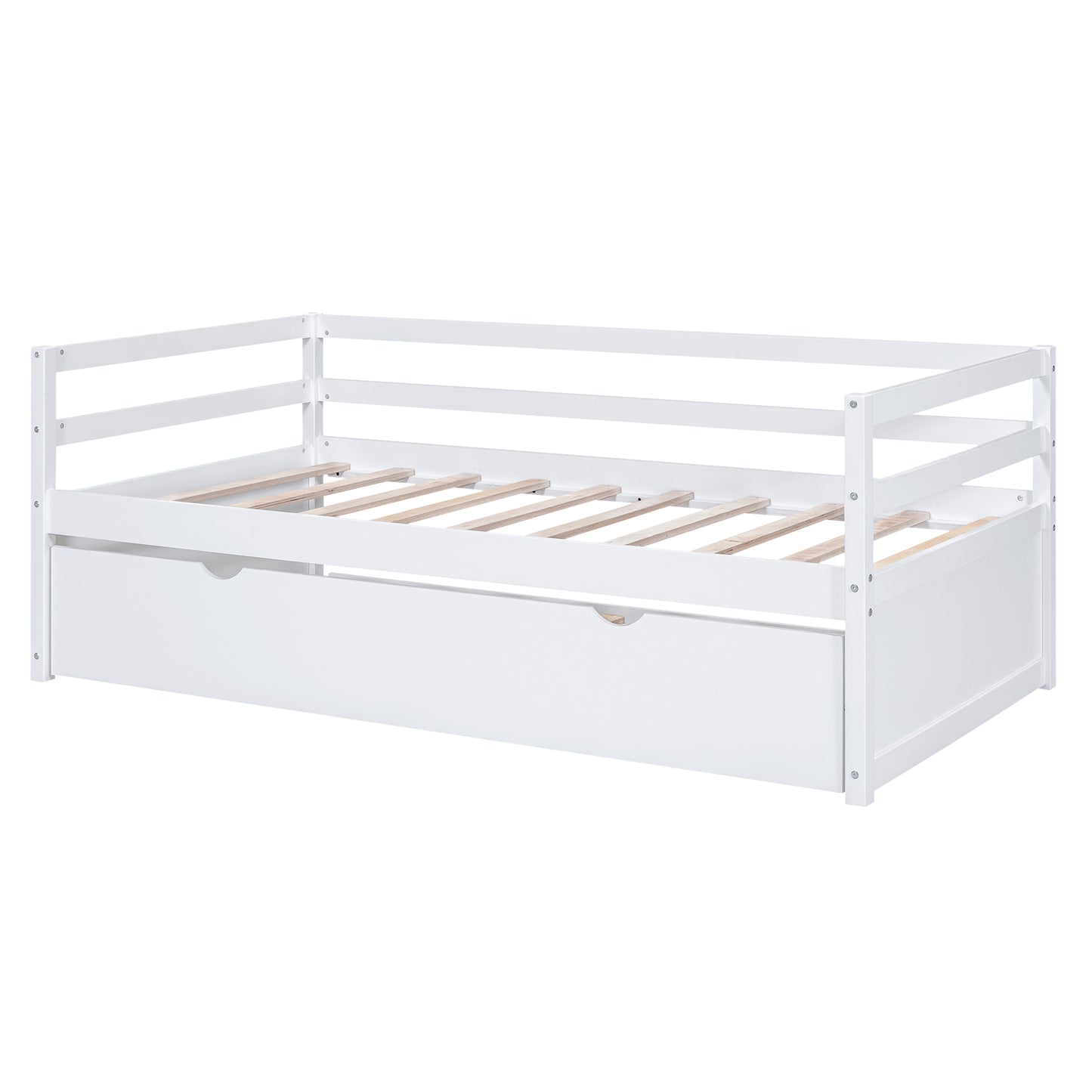 Twin Size Wood Daybed with Twin Size Trundle, White(Expected Arrival Time: 1.7)