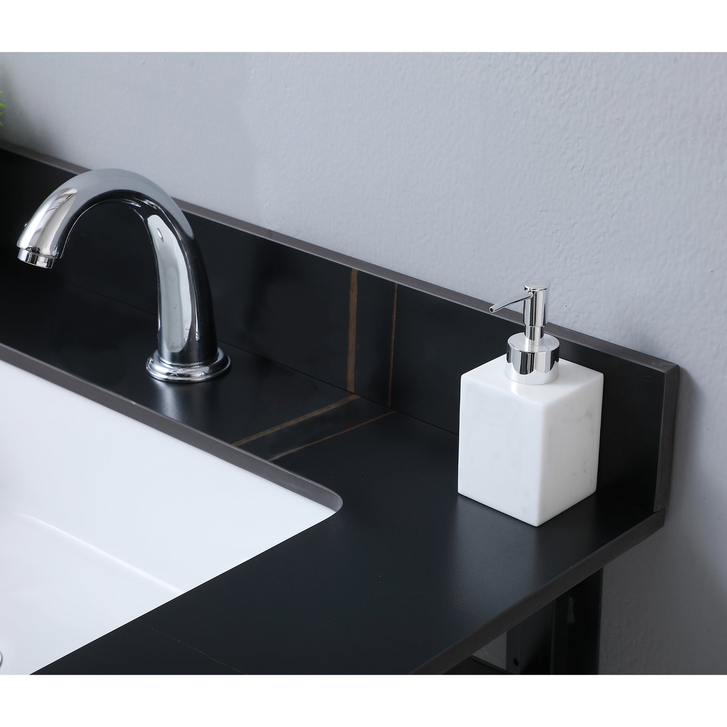 Montary 31inch sintered stone  bathroom vanity top  black gold color with undermount ceramic sink and single faucet hole with backsplash