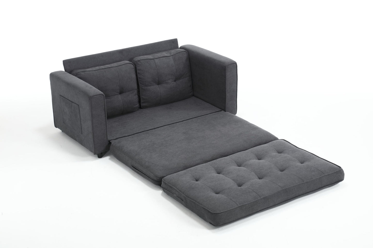 Convertible 3-Fold Sofa Bed with Side Storage, Velvet Linen Fabric