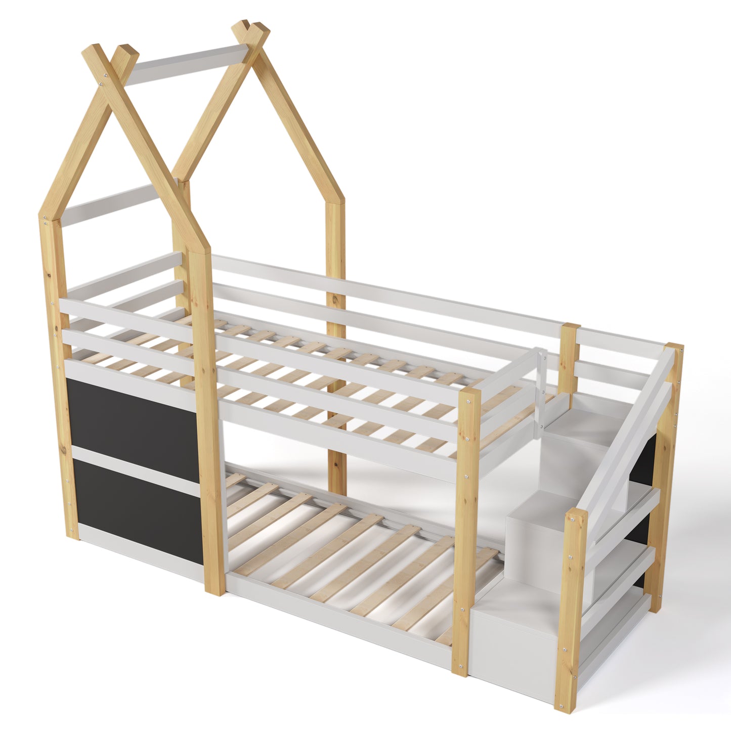 Treehouse Bunk Bed with Storage Staircase and Blackboards