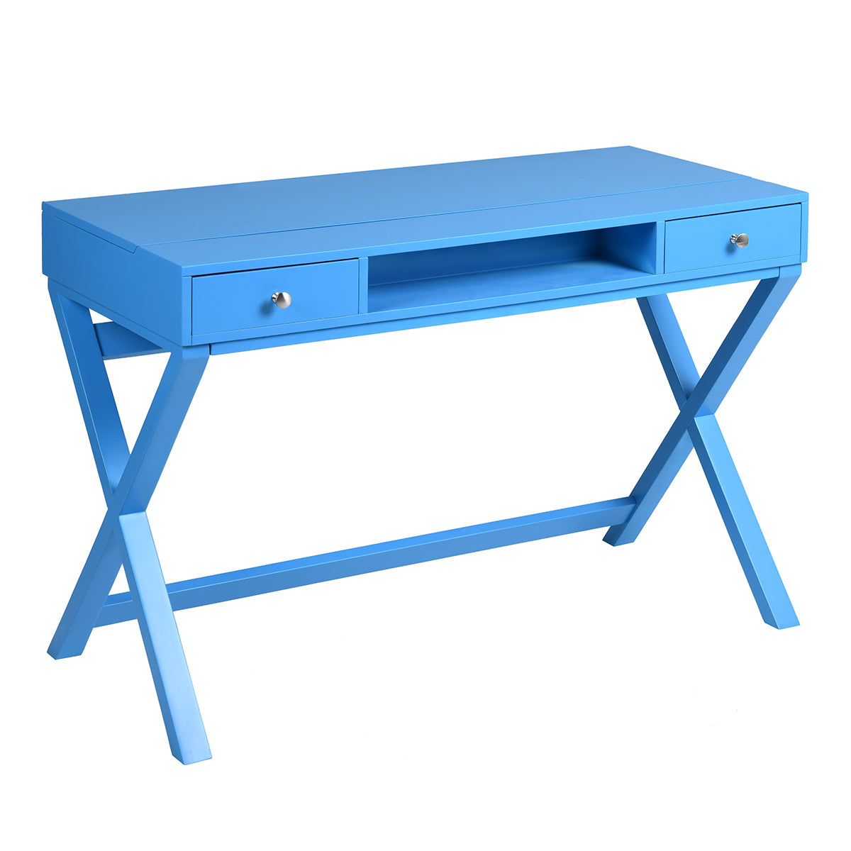 Height-Adjustable Blue Desk with 2 Drawers and Lift-Up Top