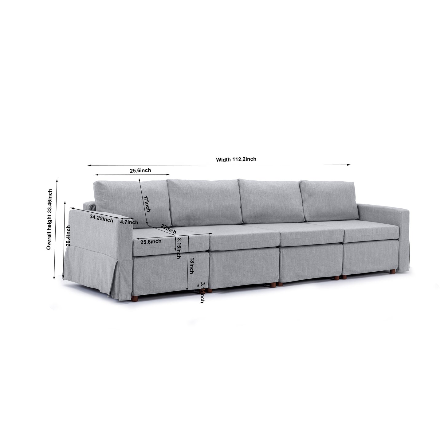 4-Seat Modular Sectional Sofa Set with 2 Ottoman, Washable Seat and Back Cushions, Light Grey