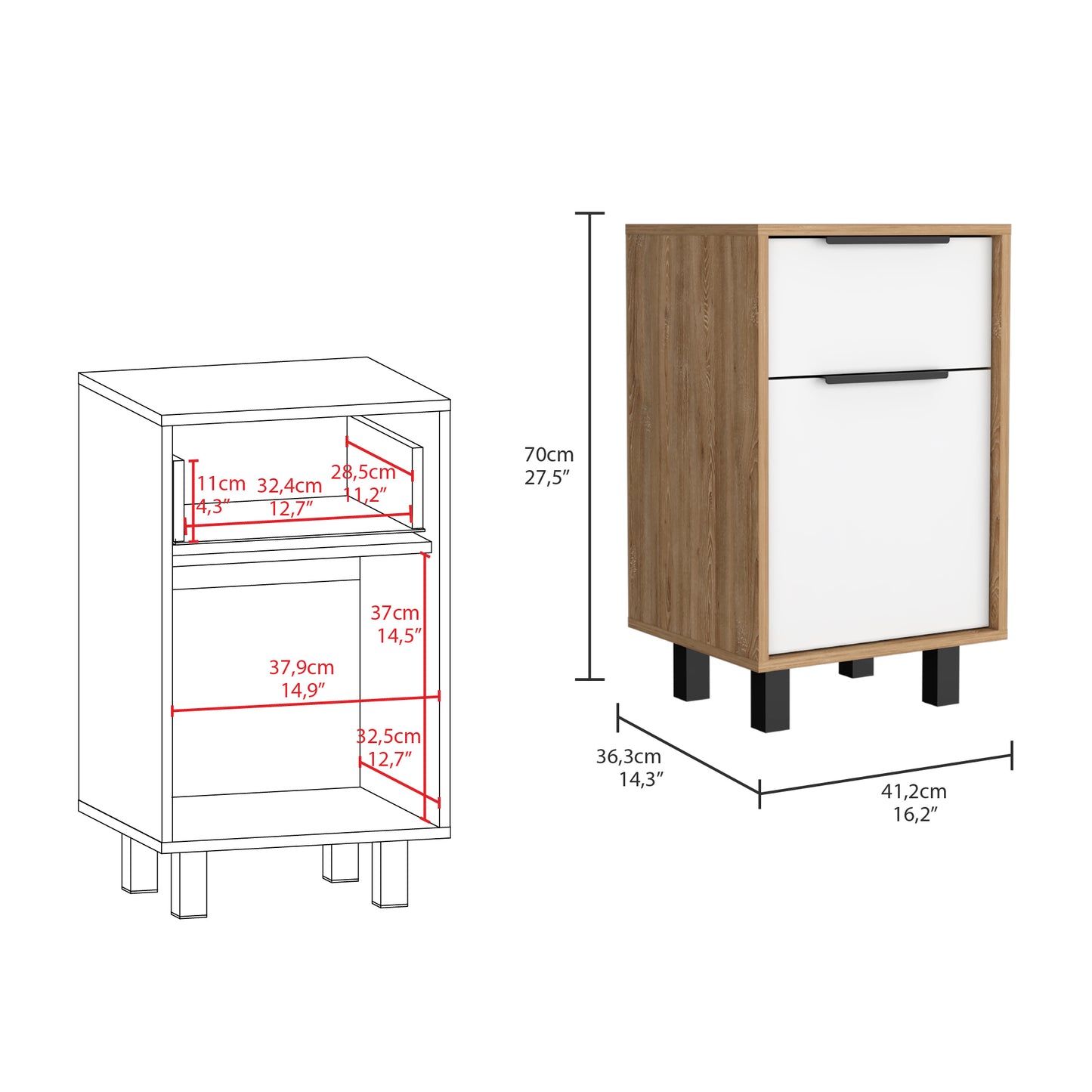 Kaia Z Nightstand, One Drawer, One Cabinet,  Four Legs, Superior Top -Pine / White