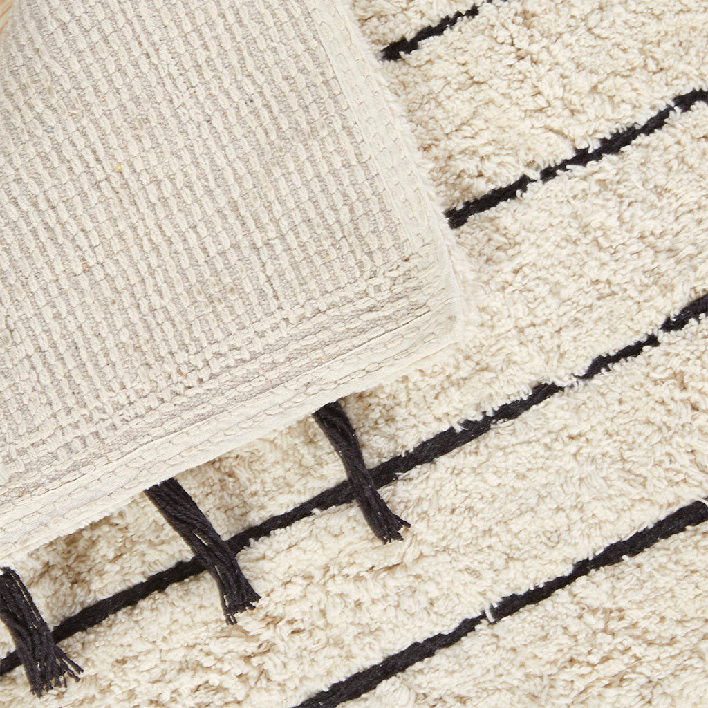 Striped Cotton Bath Mat with Tassel Detail