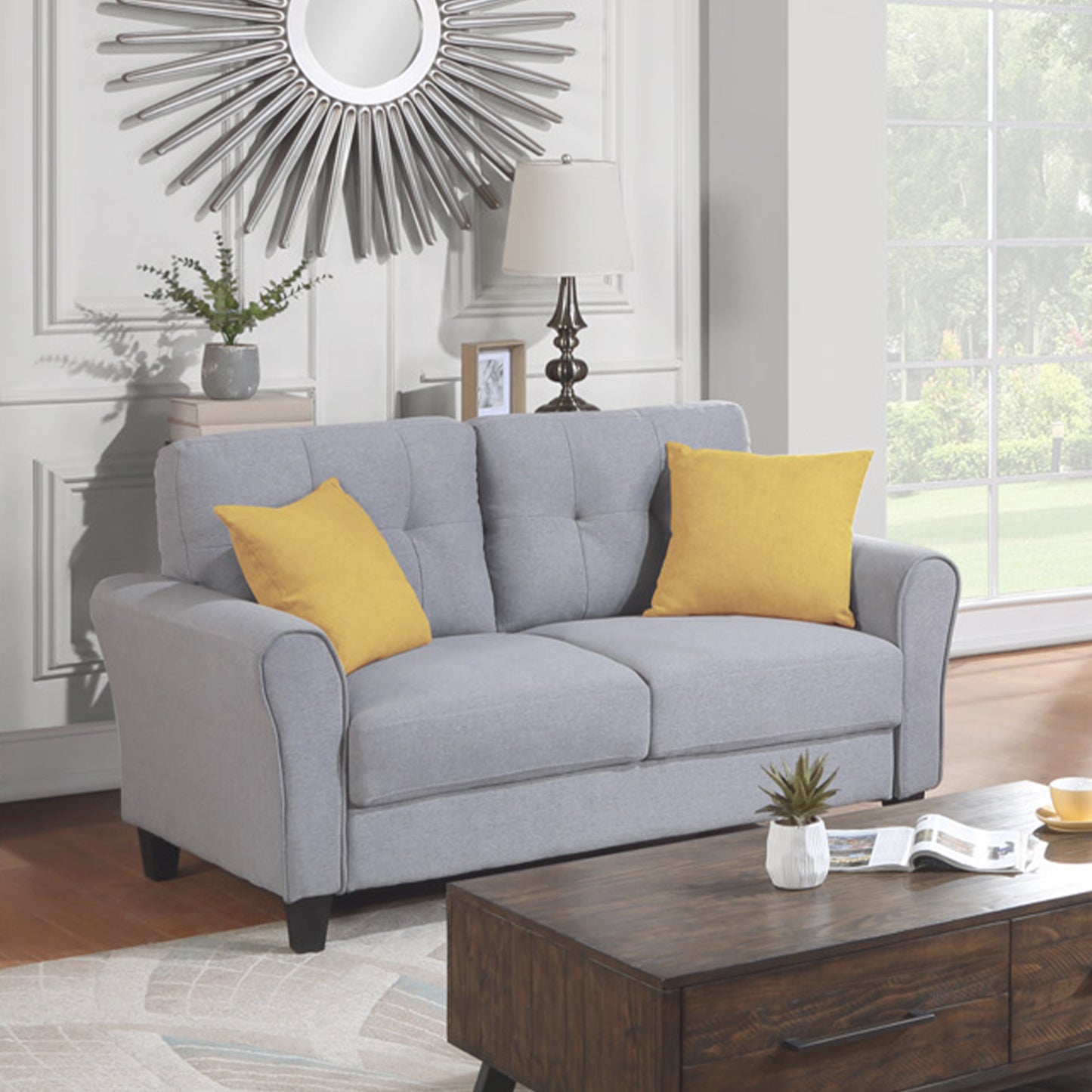 Modern 2-Seat Loveseat Sofa with Linen Upholstery