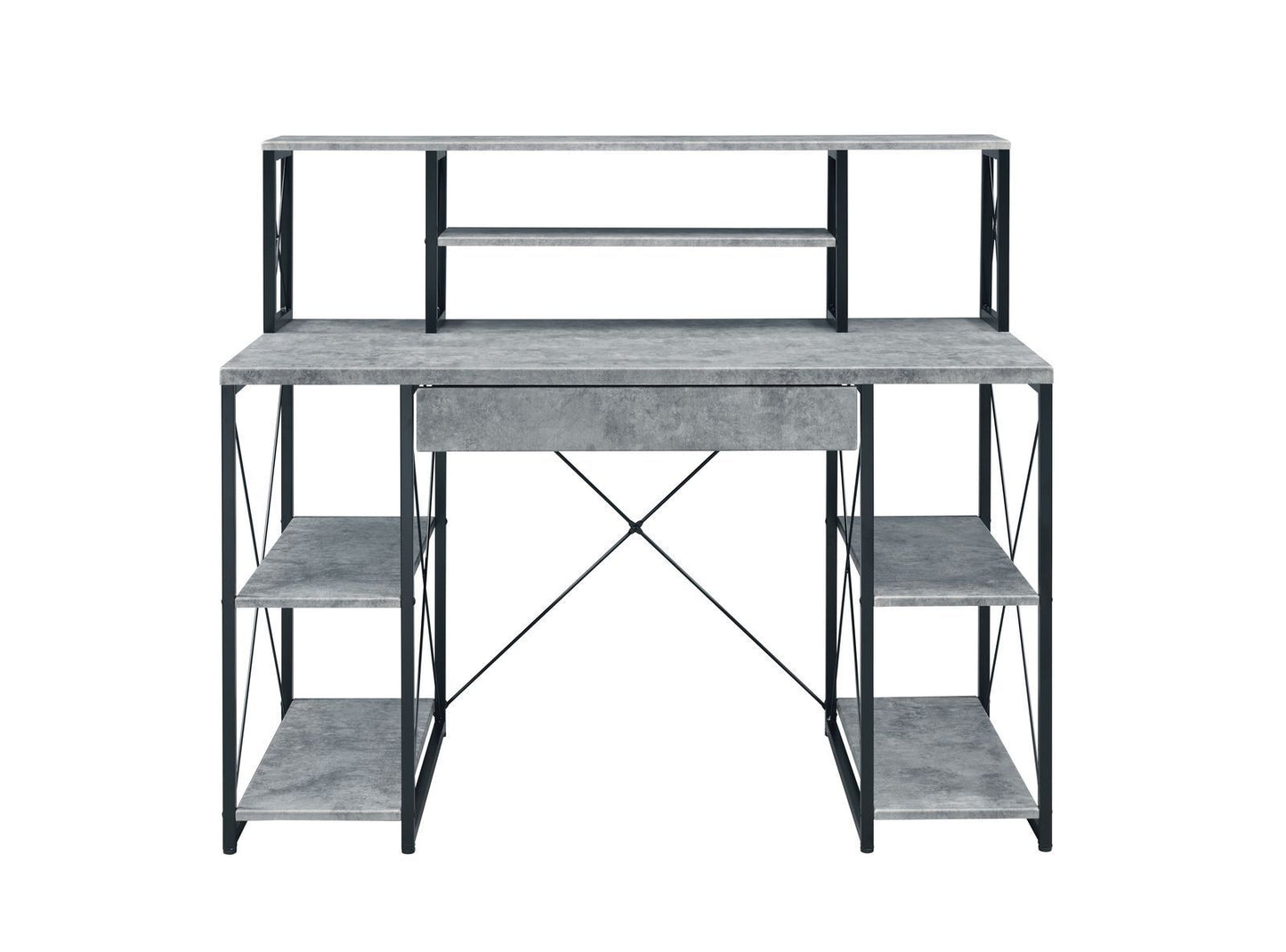 Amiel Desk with Faux Concrete & Black Finish and Versatile Design