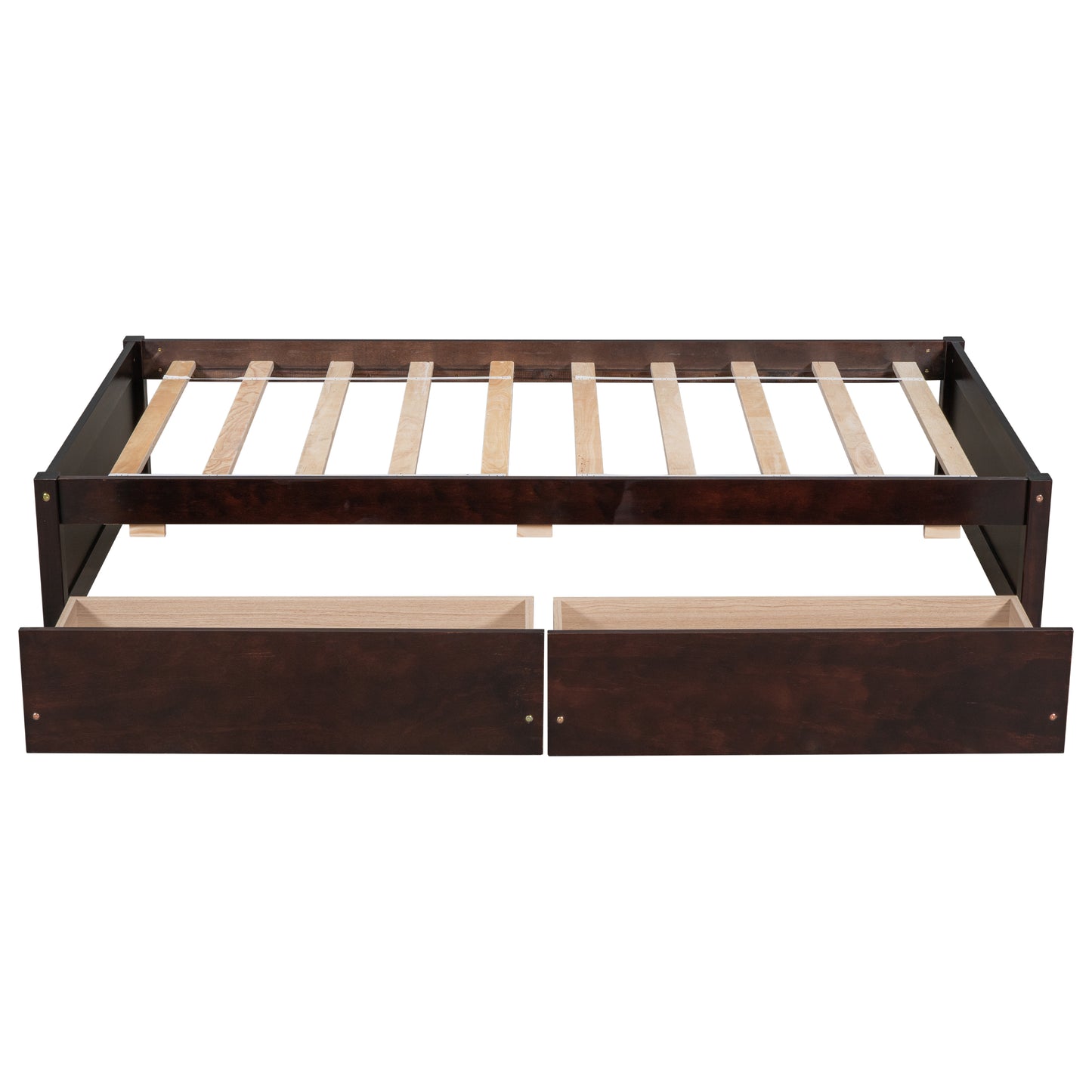 Twin Bed with 2 Drawers, Solid Wood, No Box Spring Needed ,Espresso