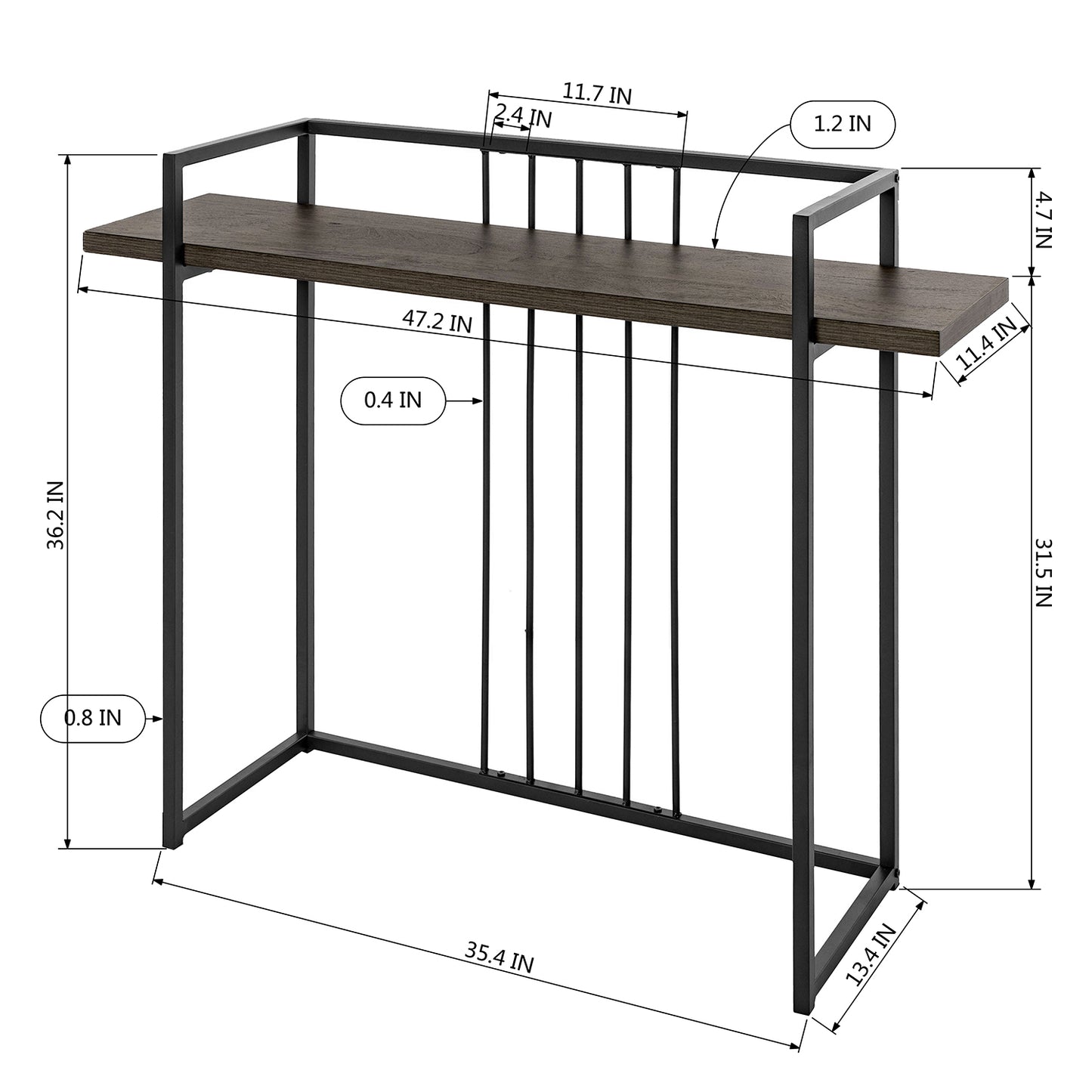 Compact Walnut and Black Console Table with Ample Storage Space