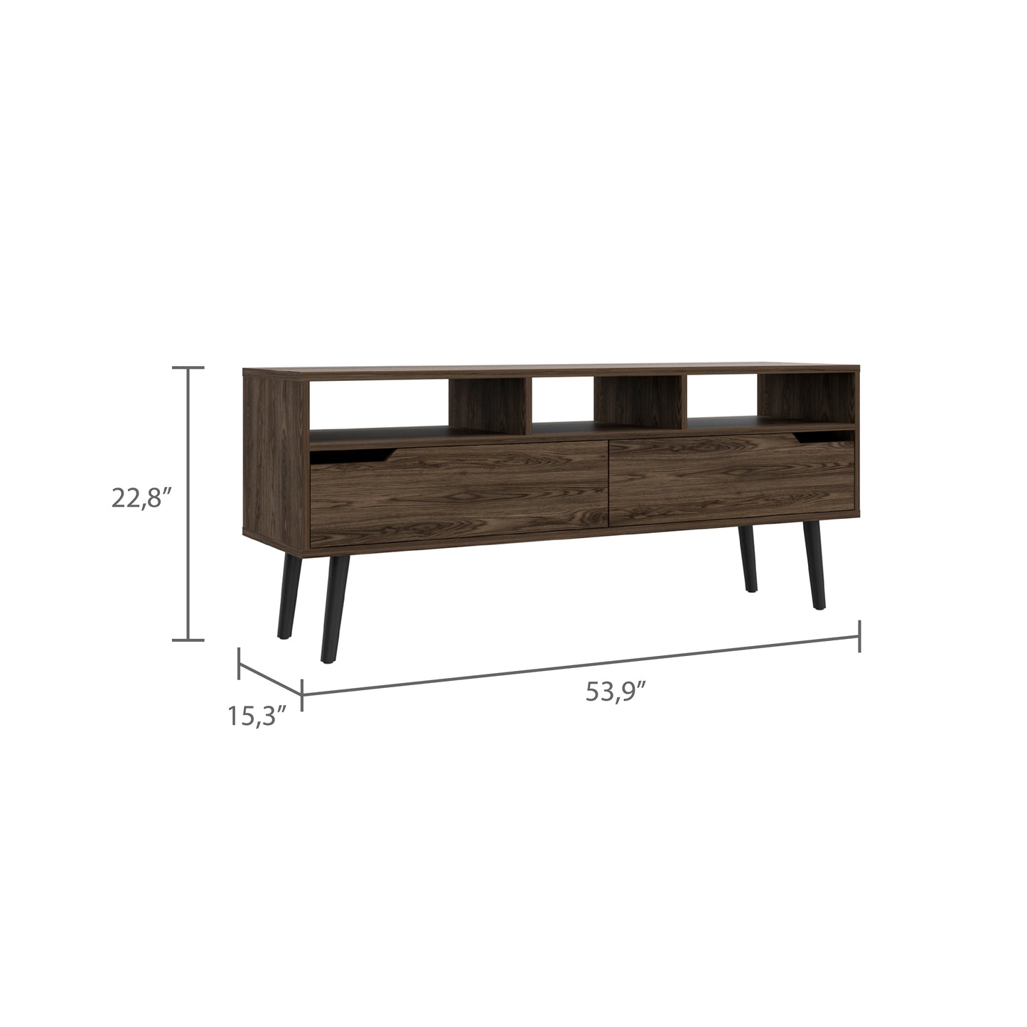 Dark Walnut TV Stand with 2 Drawers and 3 Shelves in New Haven Style