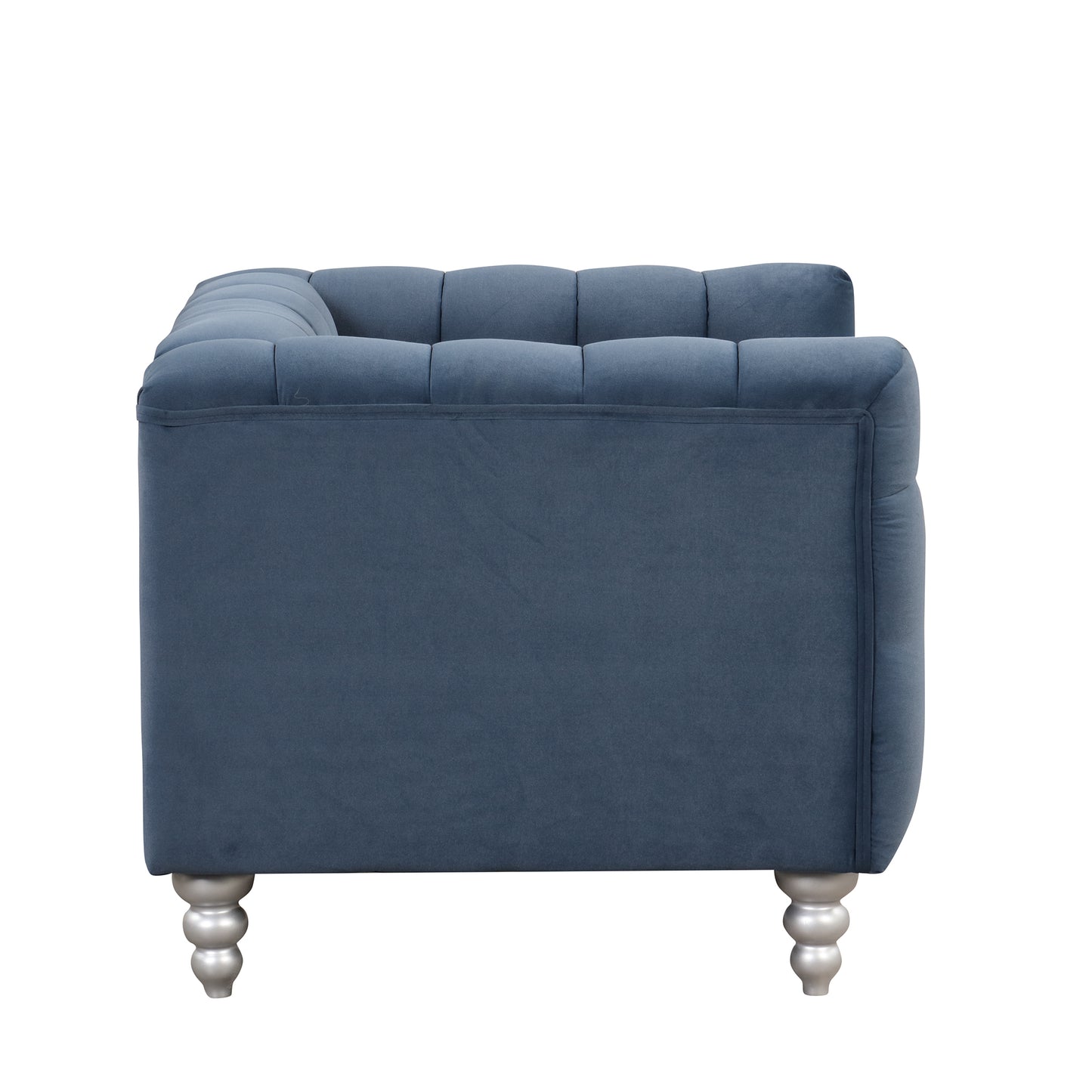 42 Blue Modern Upholstered Sofa with Buttoned Tufted Backrest