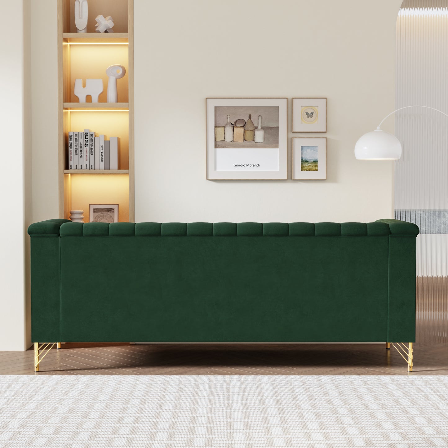 FX-P82-GR(sofa)-82.67'' W Velvet Sofa, Mid-Century Sofa Furniture Chesterfield Couch for Living Room (Sofa, Green)