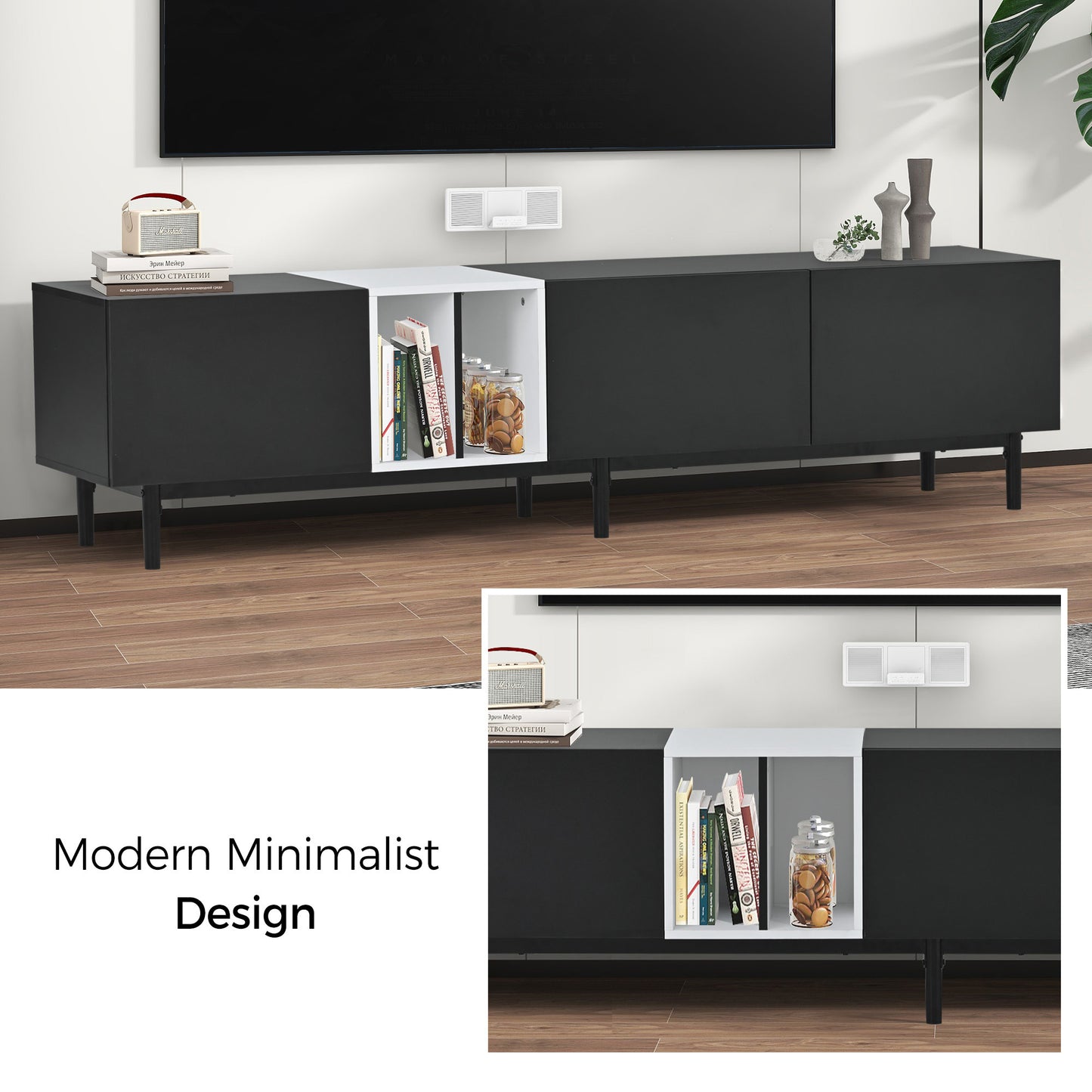 Contemporary TV Stand with 3 Doors for 80'' TV, Media Console Table, Entertainment Center with Spacious Storage Cabinet for Living Room, Bedroom