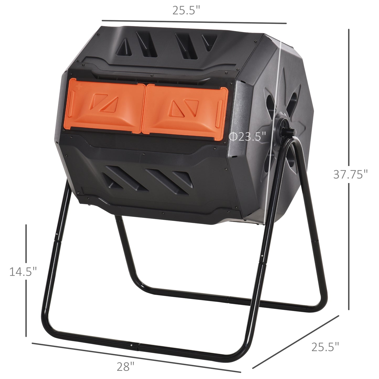 Outsunny Tumbling Compost Bin Outdoor 360° Dual Chamber Rotating Composter 43 Gallon, Orange