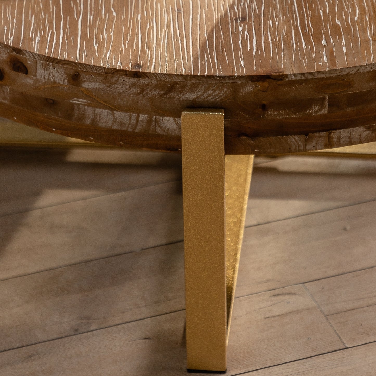 Modern Retro Splicing Round Coffee Table with Gold Cross Legs and Fir Wood Table Top (SKU: W757123559)