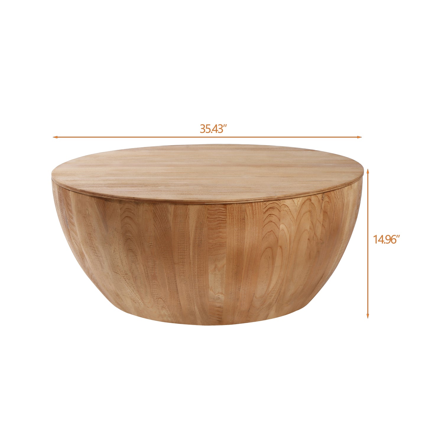 Vintage Style Barrel Shaped Coffee Table for Office, Dining Room, and Living Room - Natural Finish