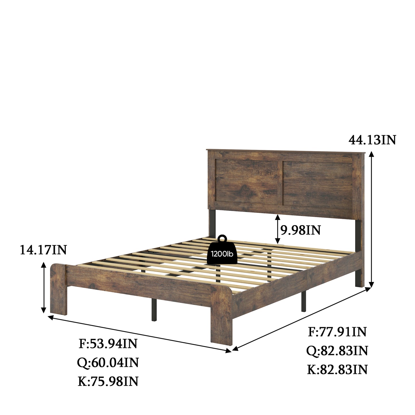 Bed Frame King Size, Wood Platform Bed Frame , Noise Free,No Box Spring Needed and Easy Assembly Tool,Large Under Bed Storage,Dark Brown