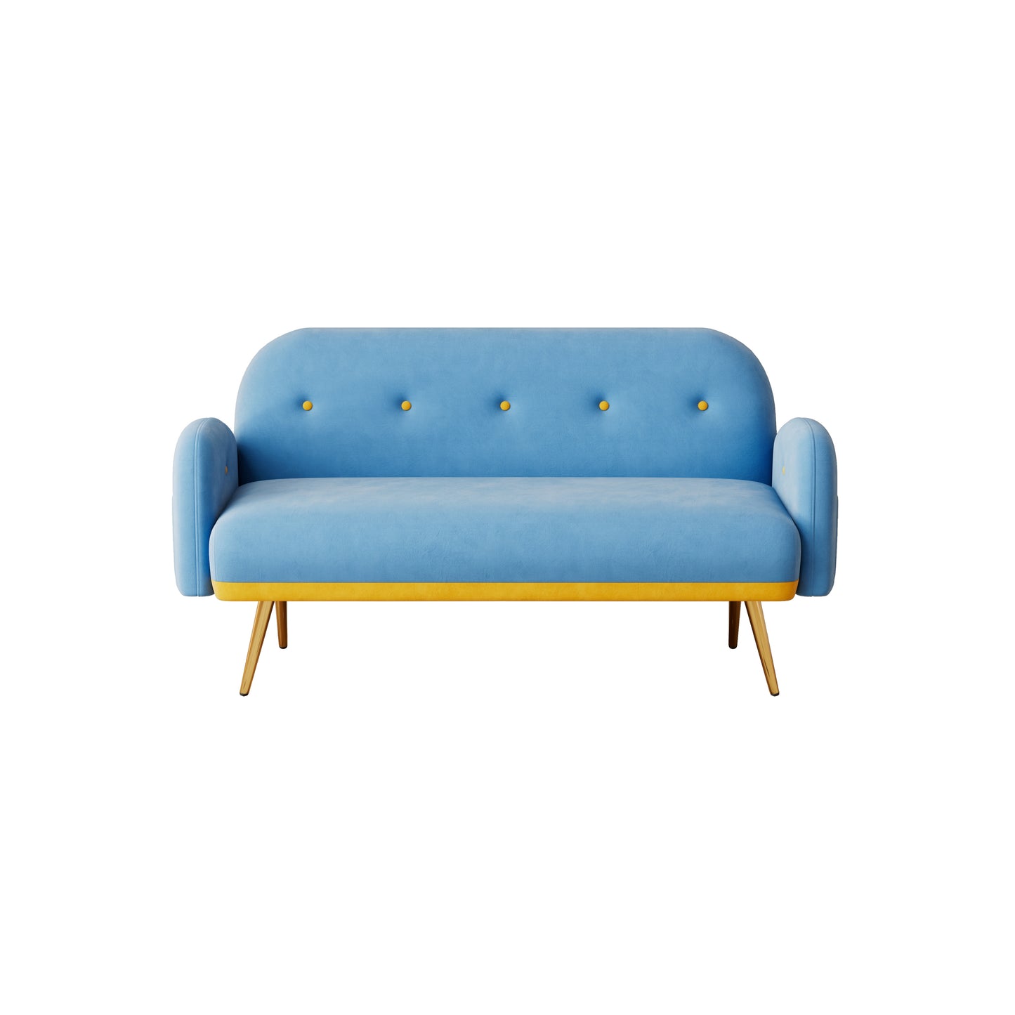 Blue Velvet Space-Saving Sofa with Throw Pillows - 58 Compact Design