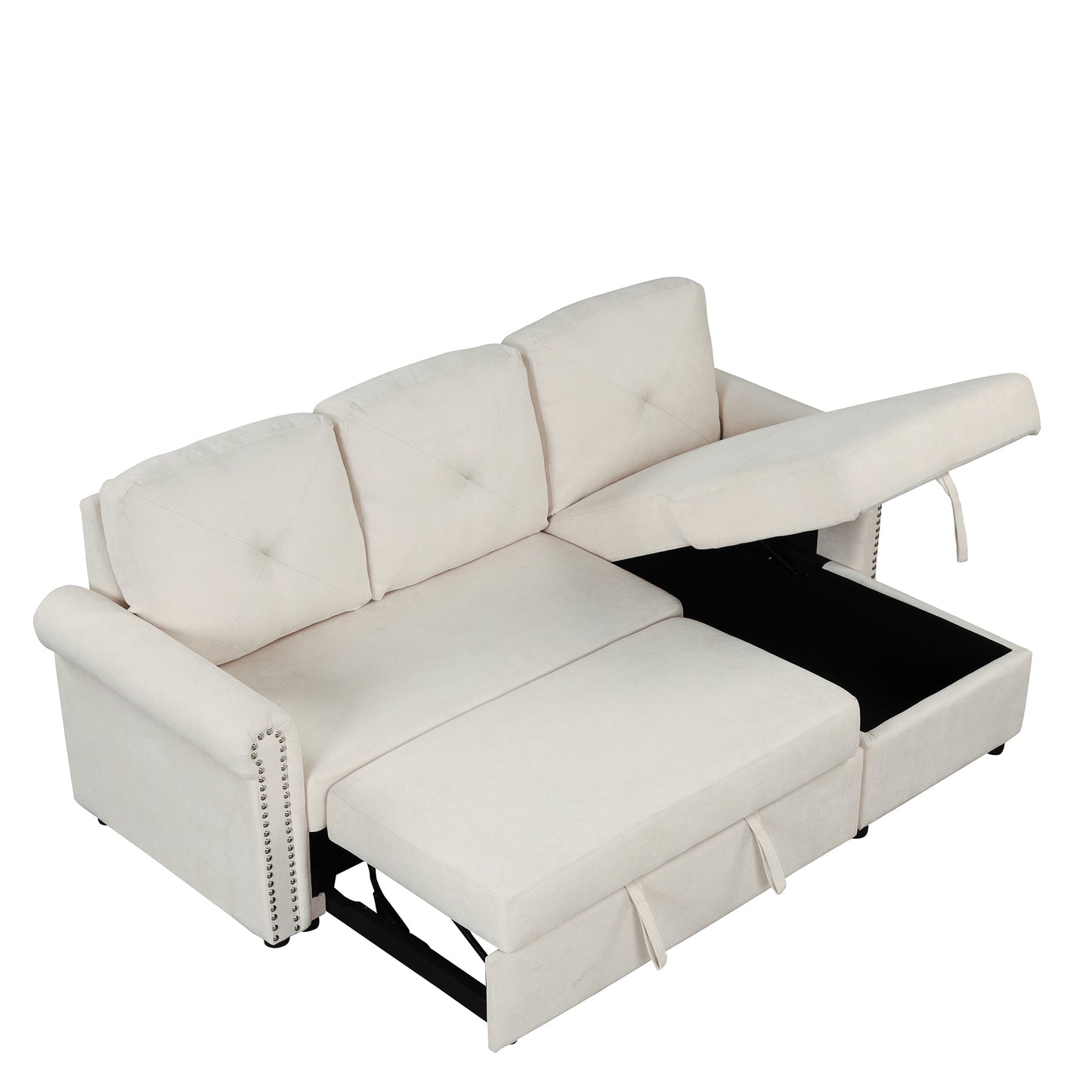 83 Beige Modern Convertible Sleeper Sofa Bed with Storage Chaise