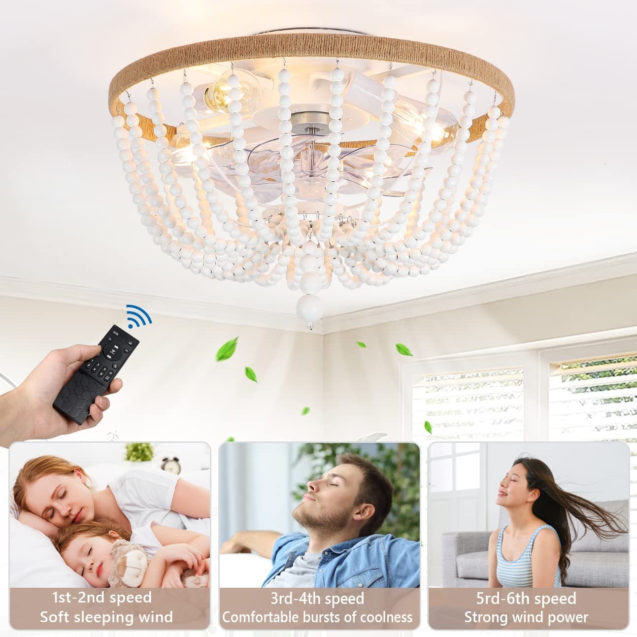 Bohemian Bladeless Ceiling Fan with LED Light and Remote Control