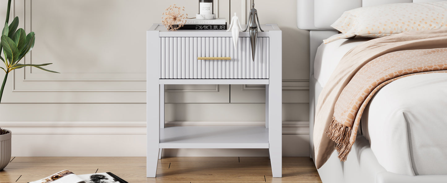 Wooden Nightstand with a Drawer and an Open Storage, End Table for Bedroom, White