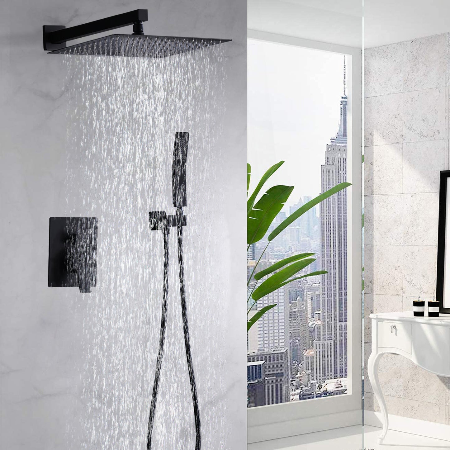 12 Inch Matte Black Bathroom Rain Shower and Hand Shower Combo Set