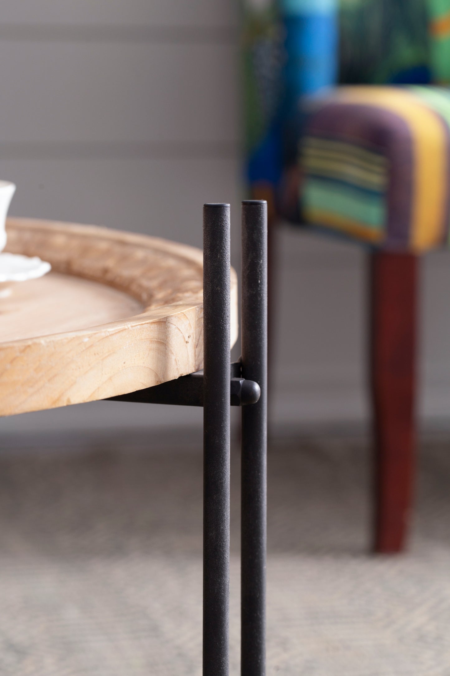 Round Wooden Coffee Table with Modern Metal Legs