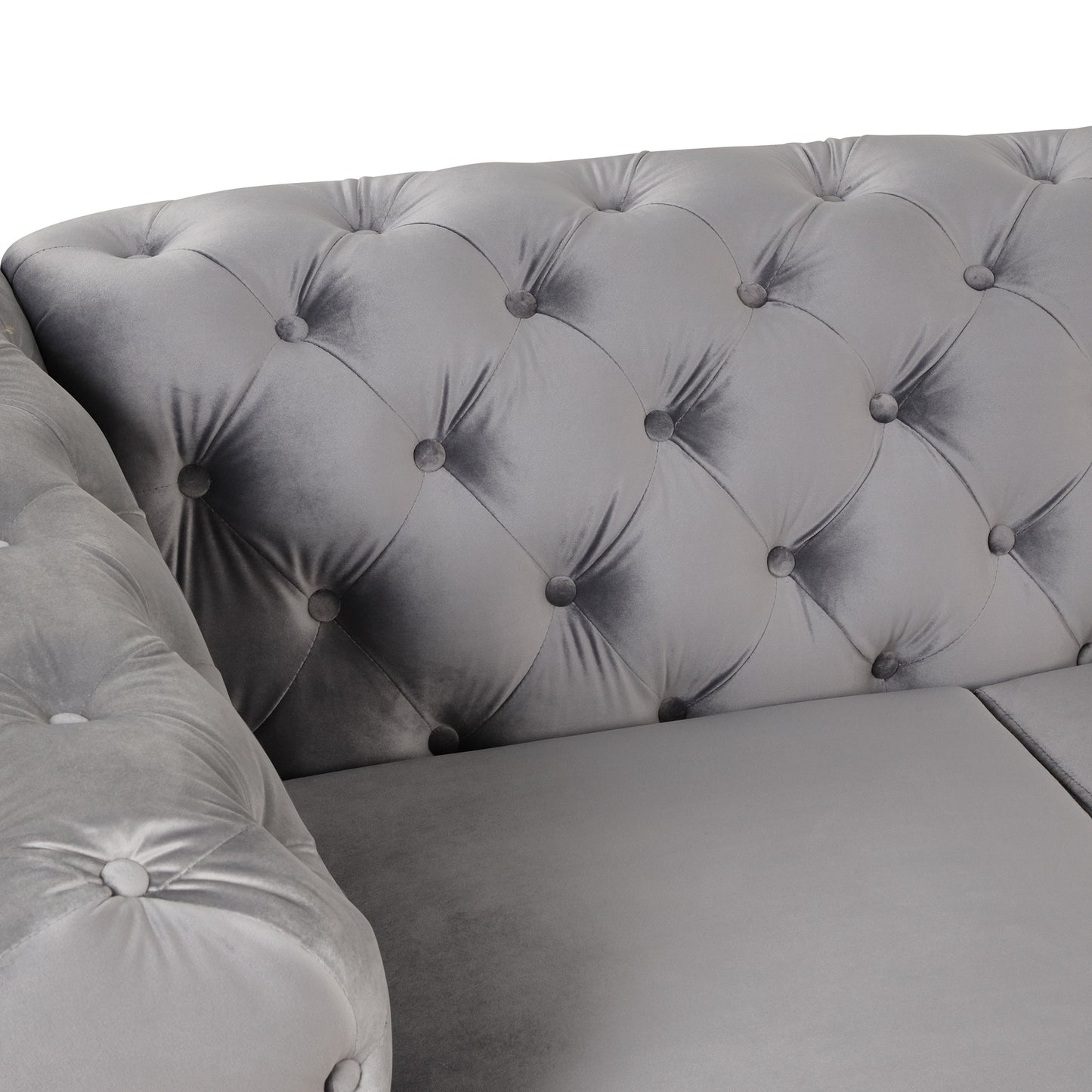 Sleek Gray Velvet Upholstered 3-Seater Sofa with Metal Legs