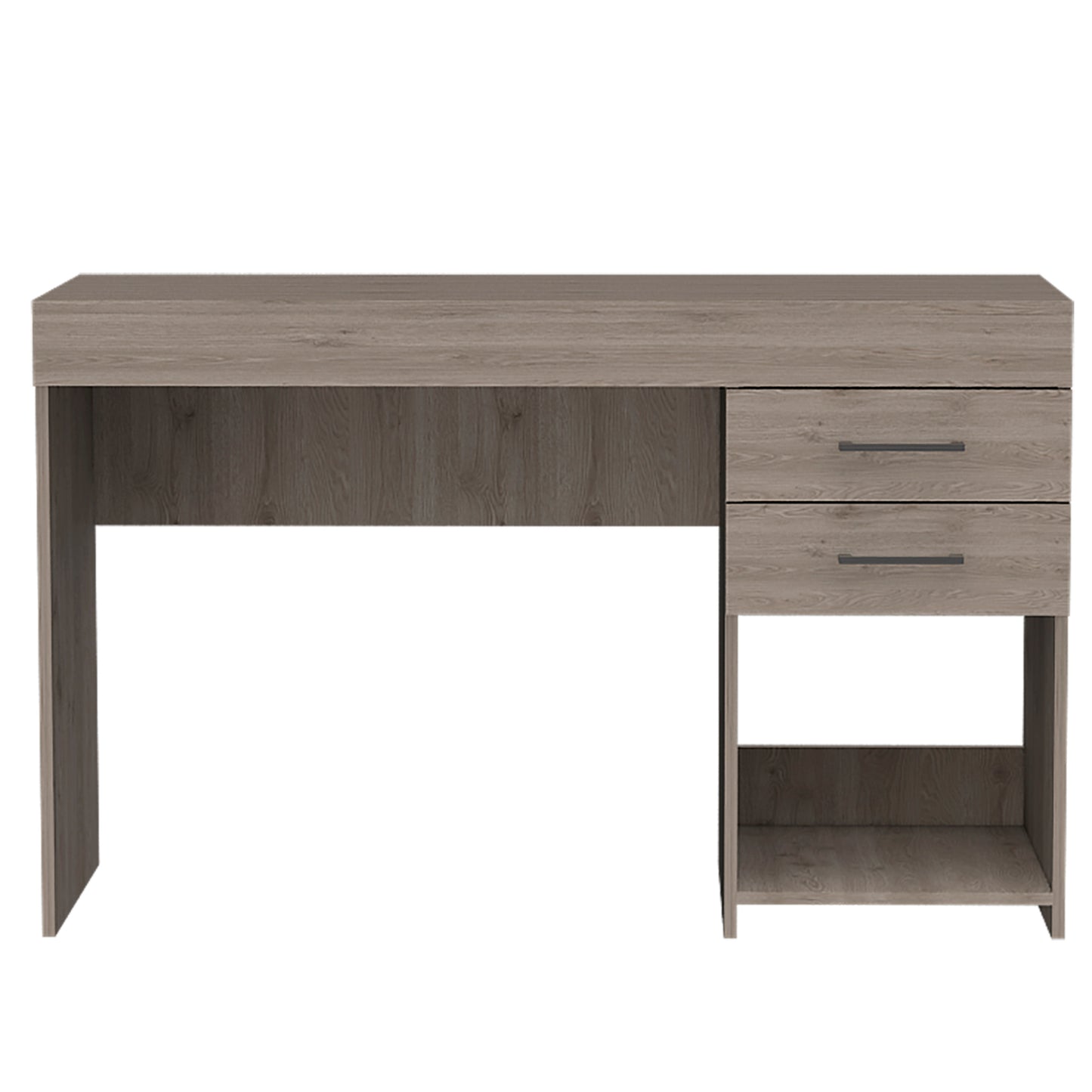 Ibare Light Gray Computer Desk with Two Drawers and Lower Shelf