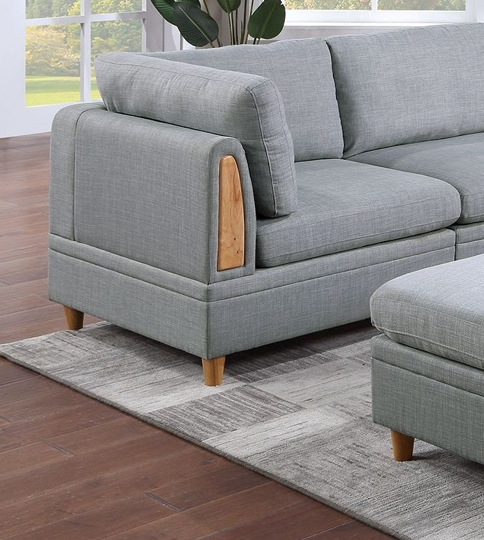 Light Grey Dorris Fabric 6-Piece Modular Sofa Set with Ottoman