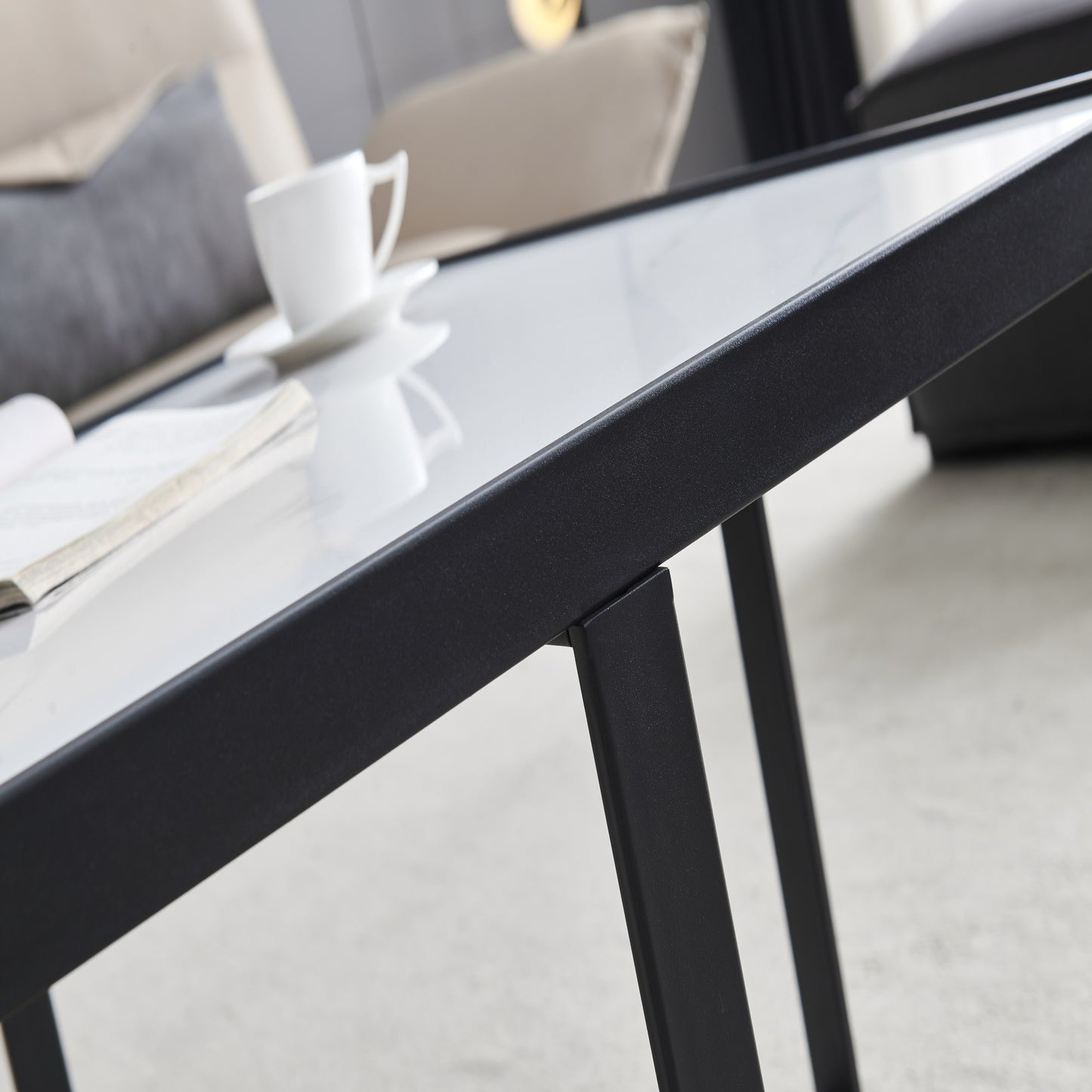 Streamlined Square Coffee Table: Black Metal Frame with Sintered Stone Tabletop