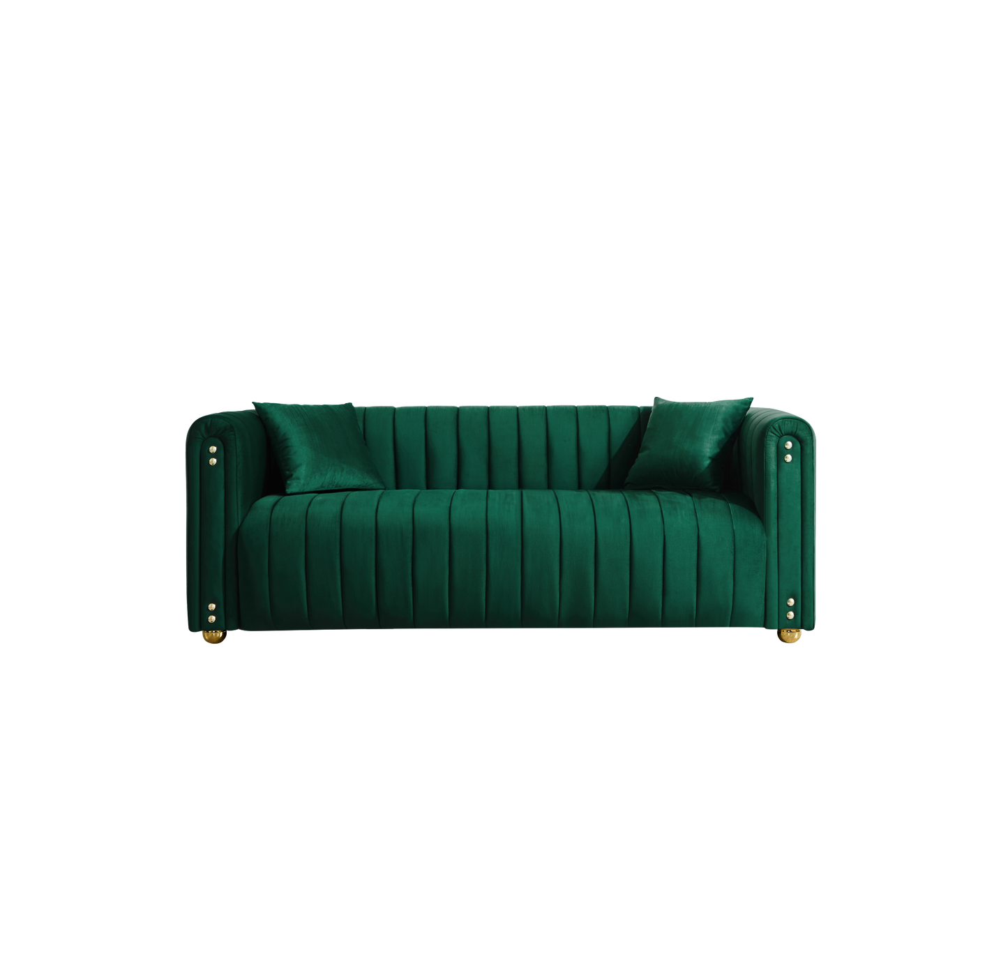 Sumptuous Green Velvet Sofa with Vertical Channel Tufting - 79.92 Comfortable Living Room Couch