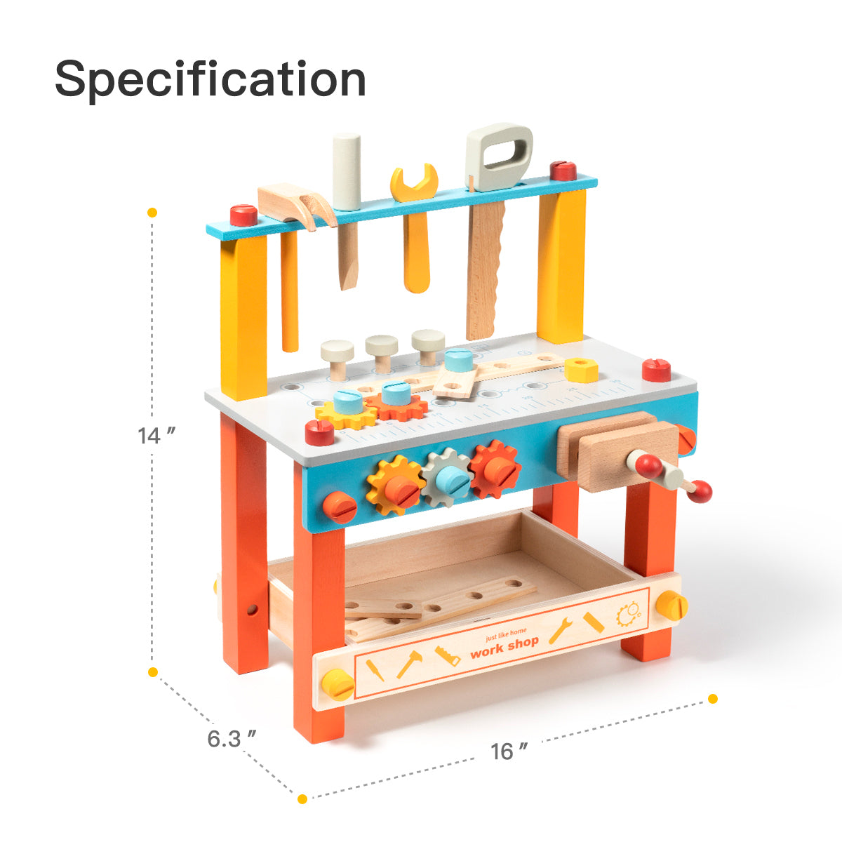 Wooden Pretend Play Tool workbench for Kids, 8 Piece Set