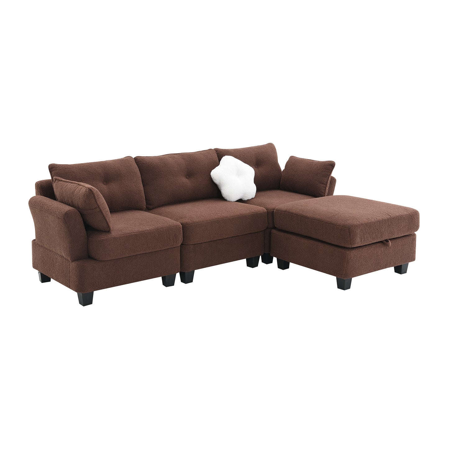 Modern Velvet L-Shaped Sectional Sofa with Charging Ports and Ottoman