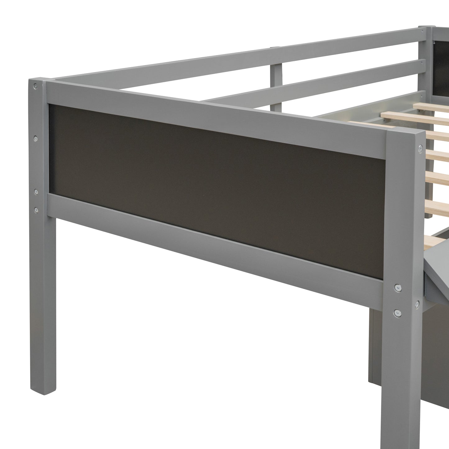 Twin size Loft Bed Wood Bed with Two Storage Boxes - Gray