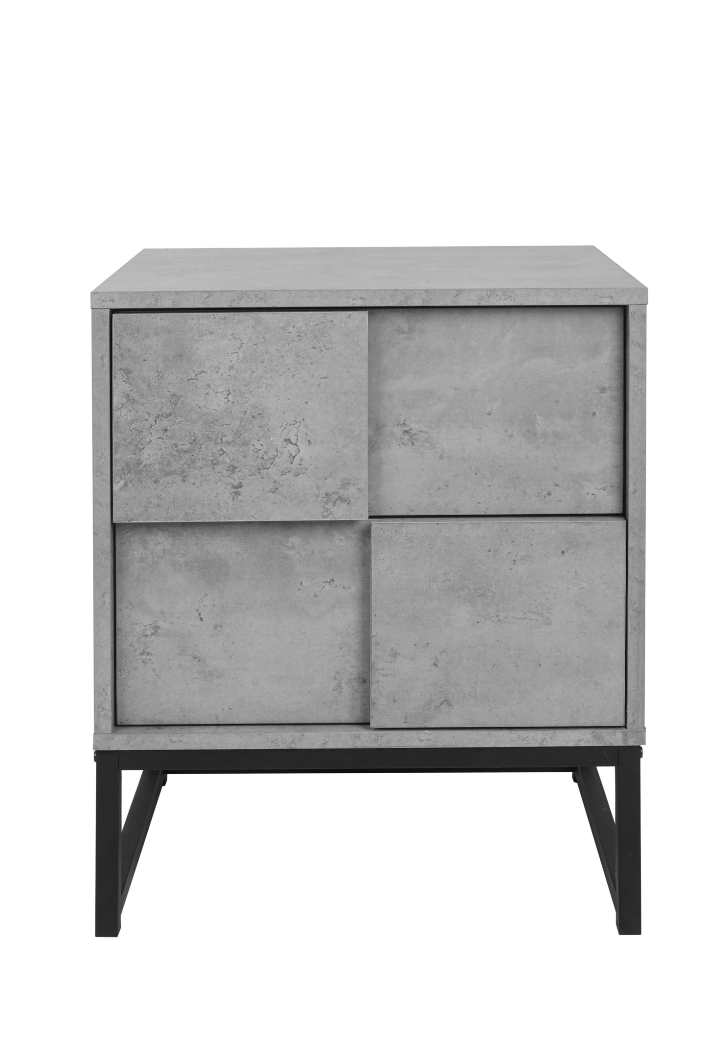 Set of 2, 2 Drawer Nightstand, Geometric Elements, Cement Grey, for Bedroom, Living Room and Study