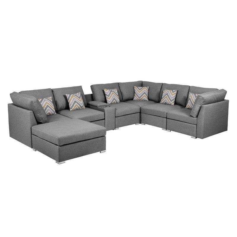 Amira Gray Fabric Modular Sectional Sofa with USB Console and Ottoman Shimano