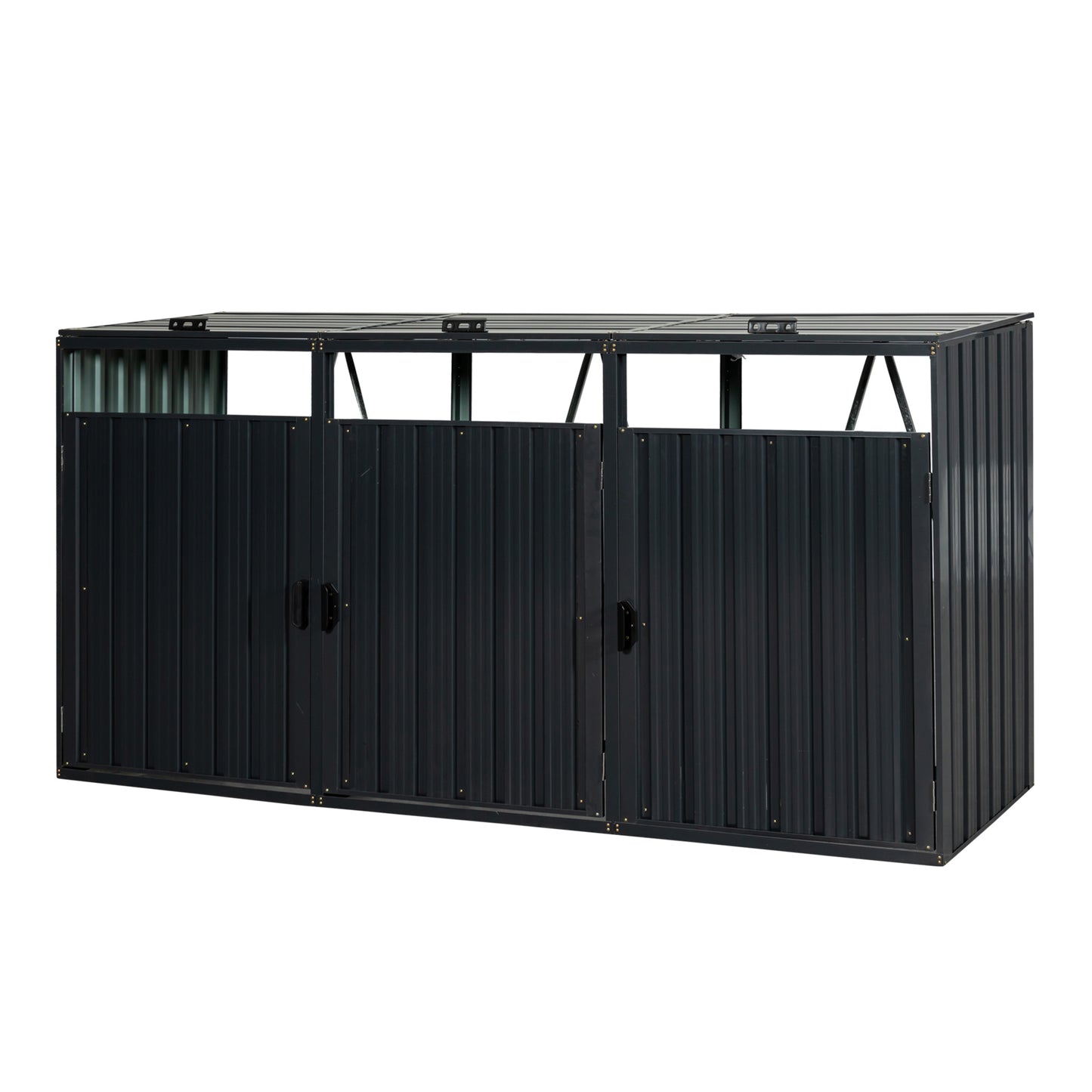 Garbage Bin Shed Stores 3 Trash Cans Metal Outdoor Bin Shed for Garbage Storage,Stainless Galvanized Steel, Bin Shed for Garden Yard Lawn W540S00009