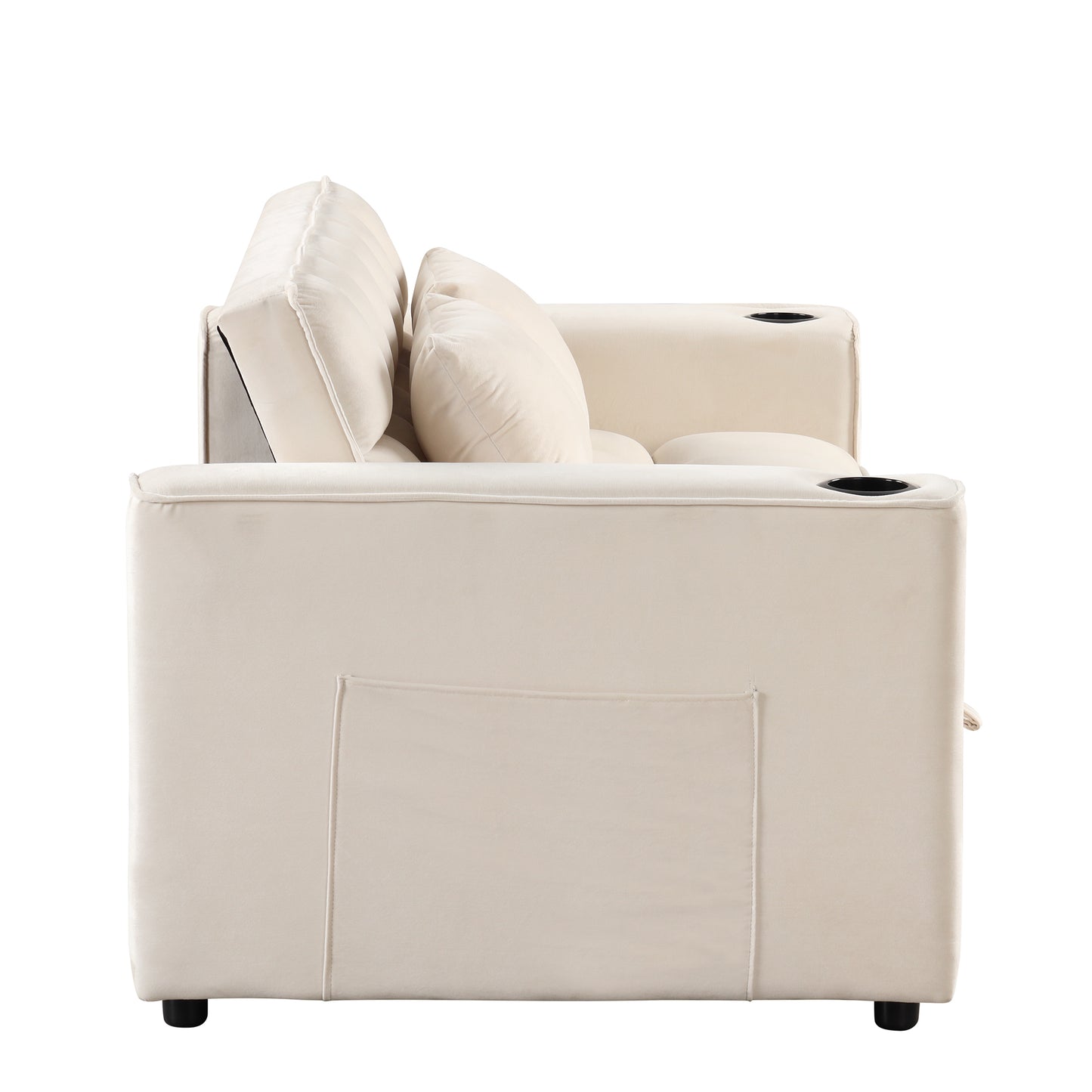 55.3 Multi-functional Sofa Bed with Cup Holder and USB Port for Living Room in Milky White