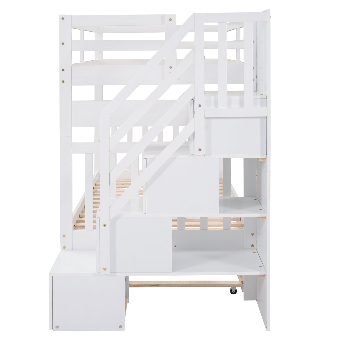 Stairway Bunk Bed with Trundle and Storage Drawers in White