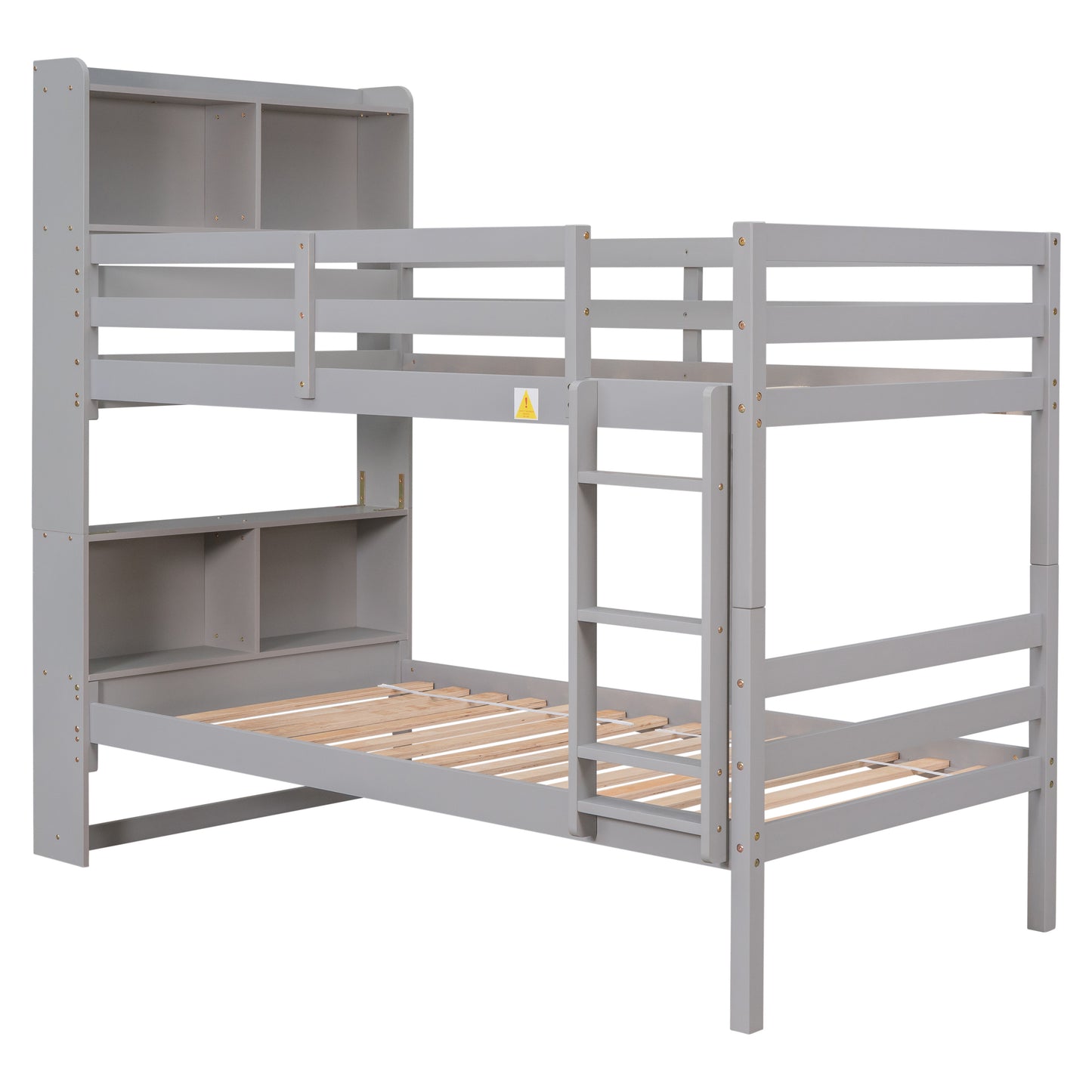 Convertible Rustic Grey Twin Over Twin Bunk Beds with Bookcase Headboard