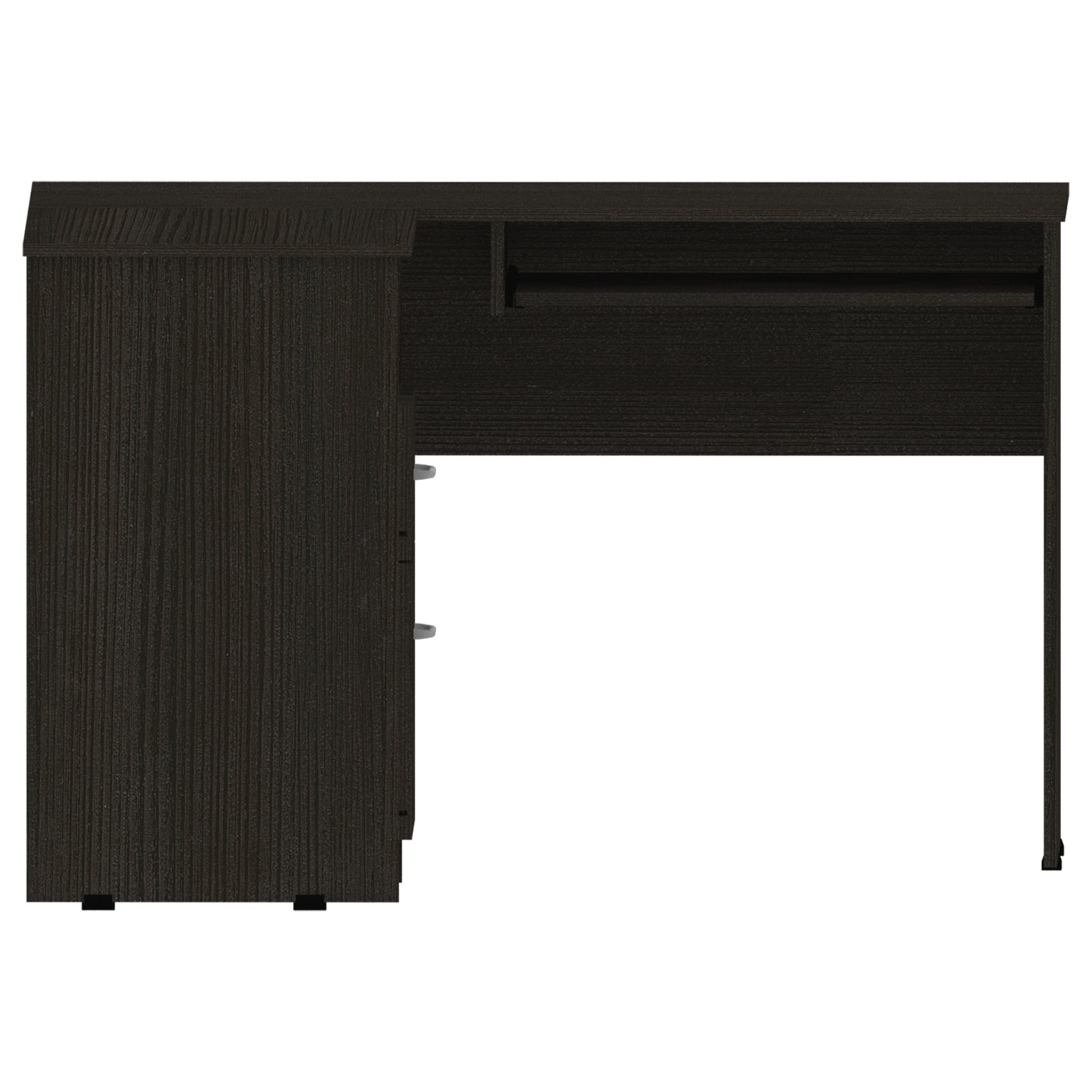 Sleek Black Corner Desk with Keyboard Tray and Ample Storage Options