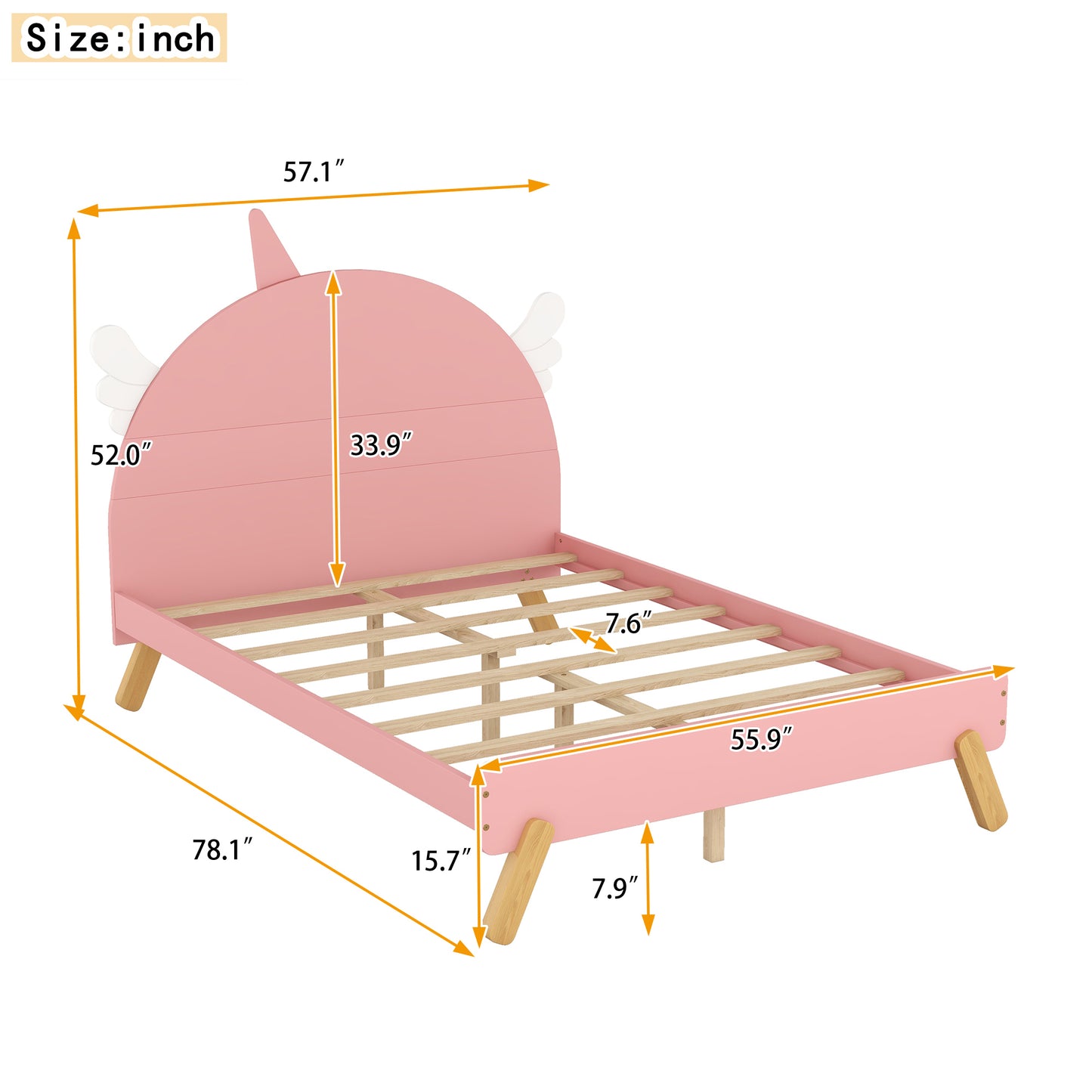 Wooden Cute Bed With Unicorn Shape Headboard,Full Size Platform Bed,Pink