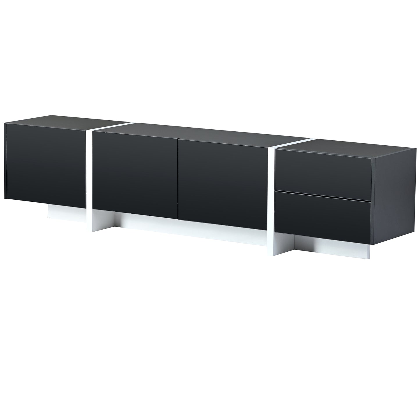 Contemporary High Gloss Black and White TV Stand with Ample Storage for TVs Up To 80