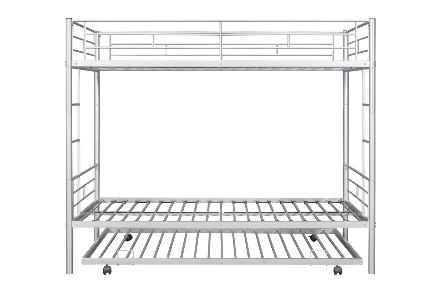 Metal Twin Bunk Bed with Trundle and Safety Features for Versatile Use