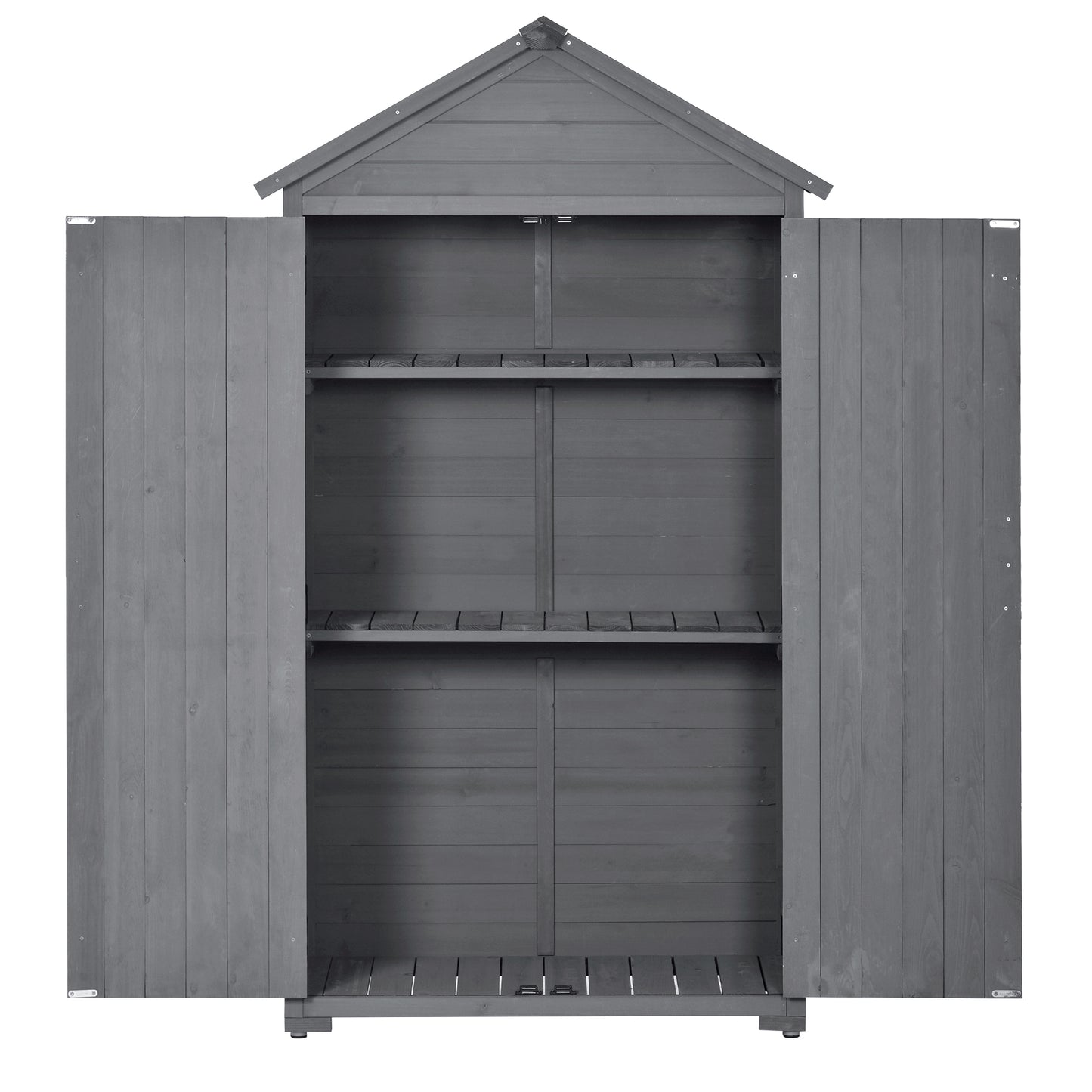 5.8ft x 3ft Outdoor Wood Lean-to Storage Shed Tool Organizer with Waterproof Asphalt Roof, Lockable Doors, 3-tier Shelves for Backyard, Gray