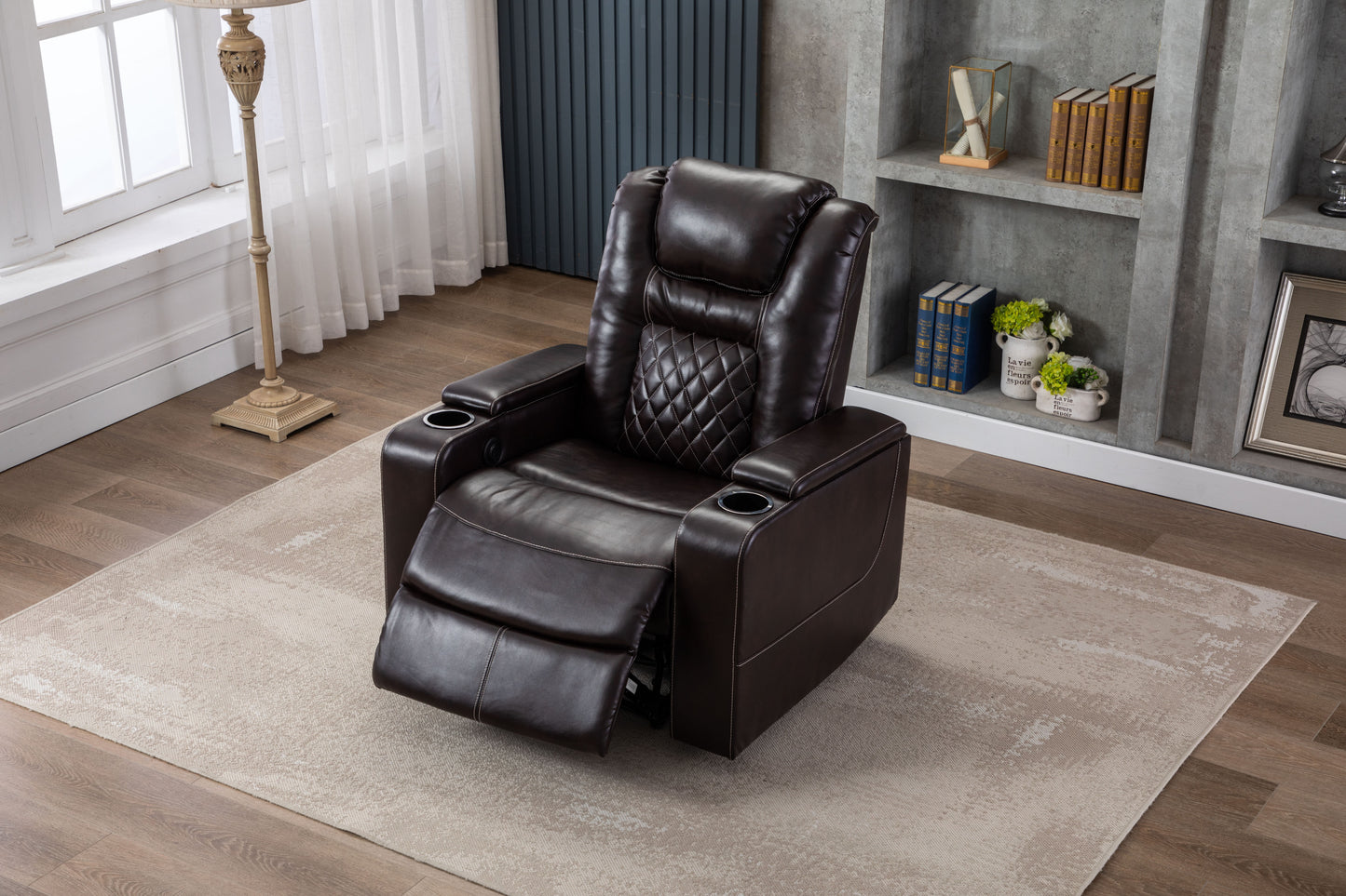 Luxurious PU Recliner with Built-In Cup Holders, Storage, and USB Port